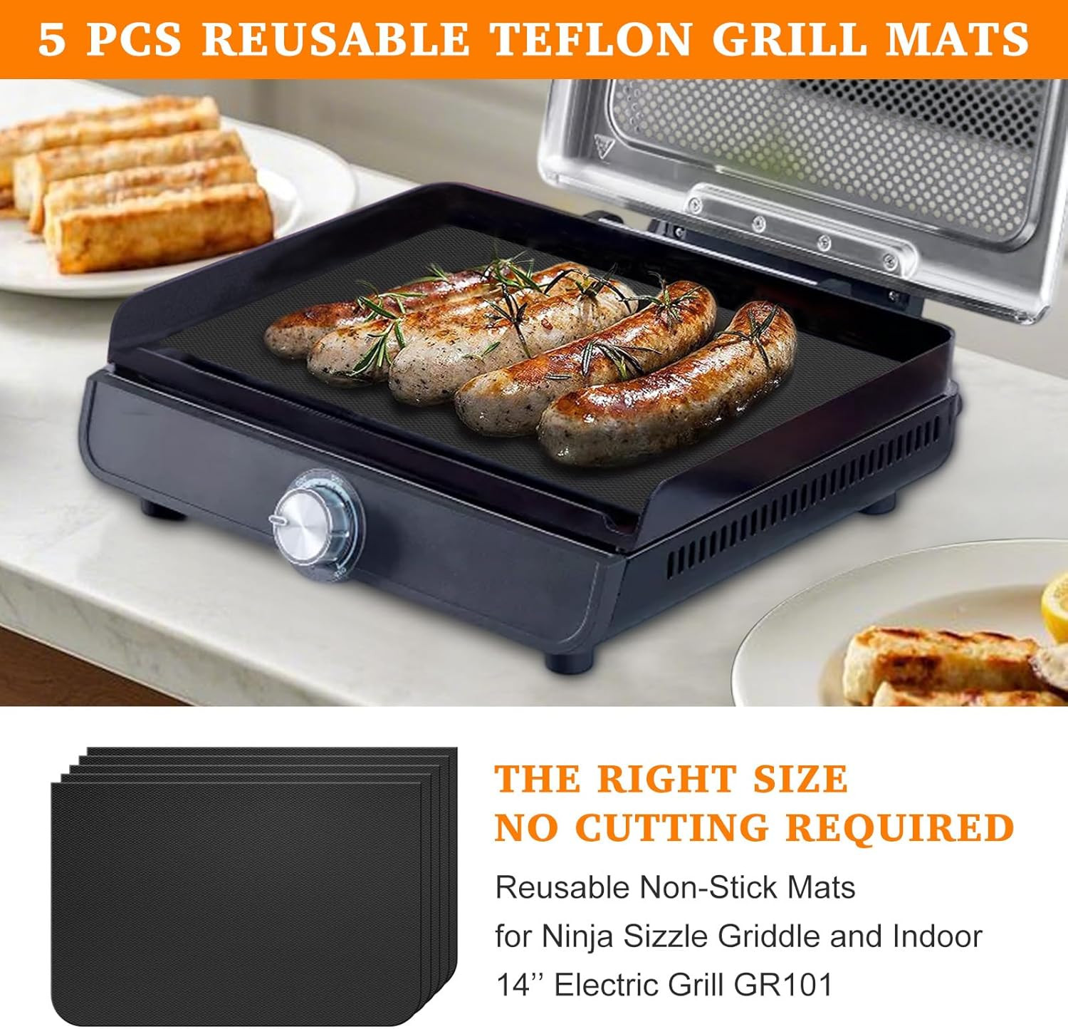 5 alfombrillas reutilizables para parrilla compatibles con Ninja Sizzle Indoor