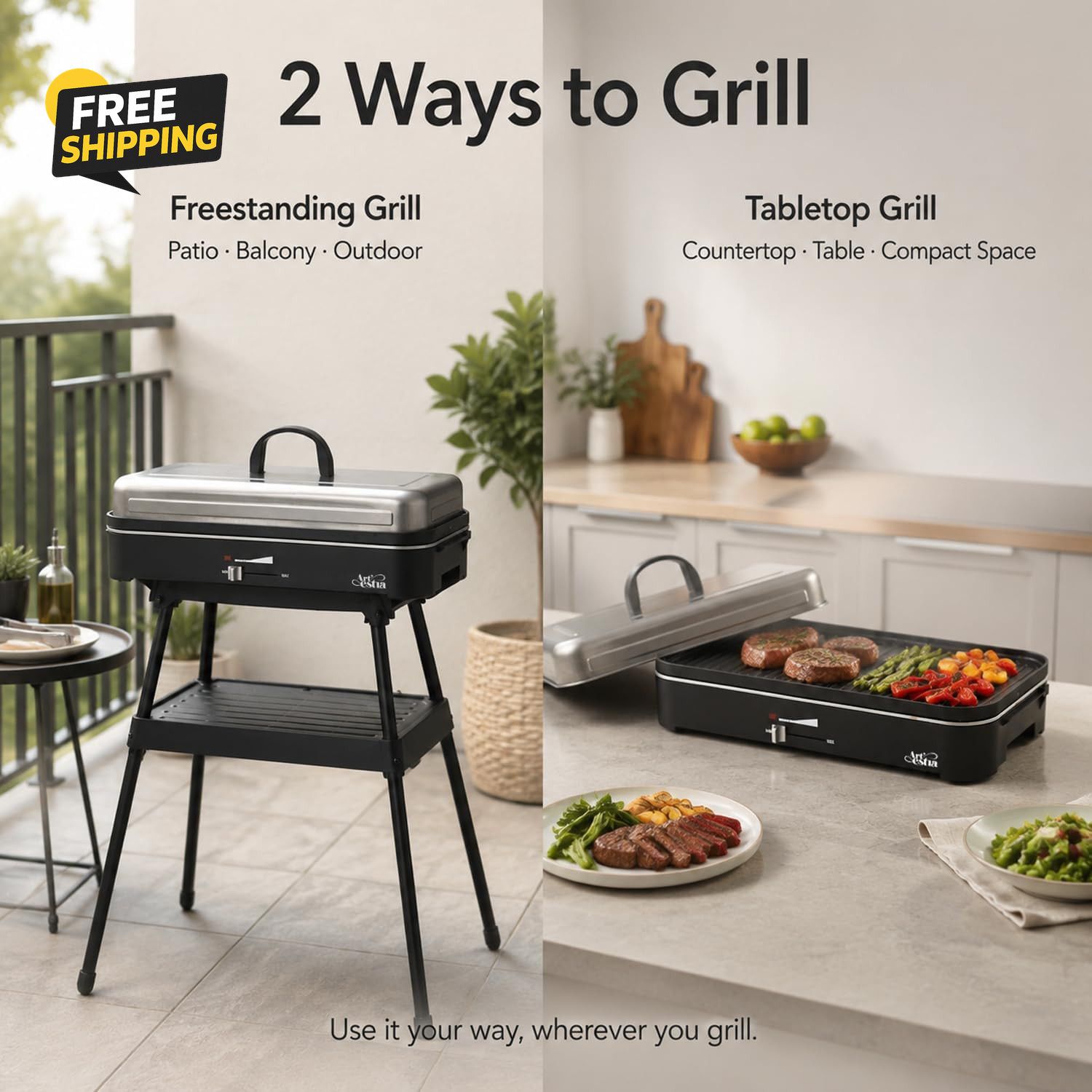 1800W Smokeless Electric Grill Indoor Outdoor Nonstick BBQ Adjustable Temp RV