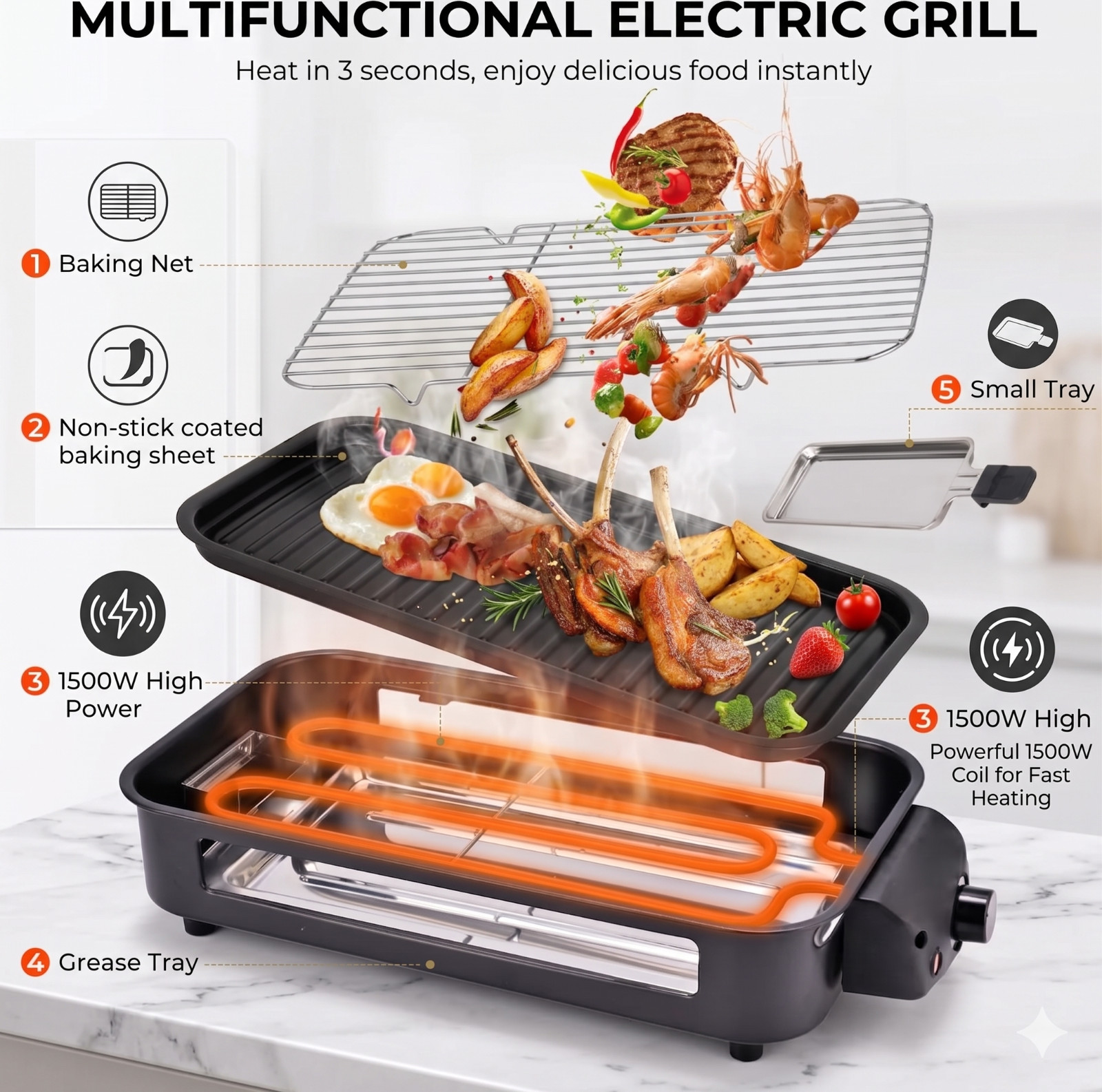 Pukomc 2 In 1 Electric Smokeless Indoor Grill 1700W Raclette BBQ Tabletop