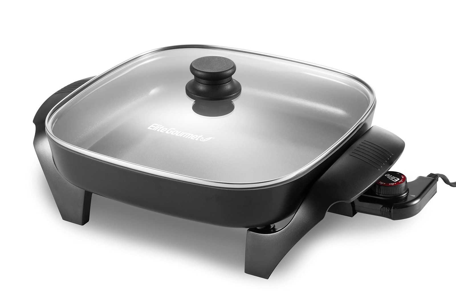Elite Gourmet Ceramic Electric Skillet, PFAS Free, Dark Grey, 12″ – 1200W