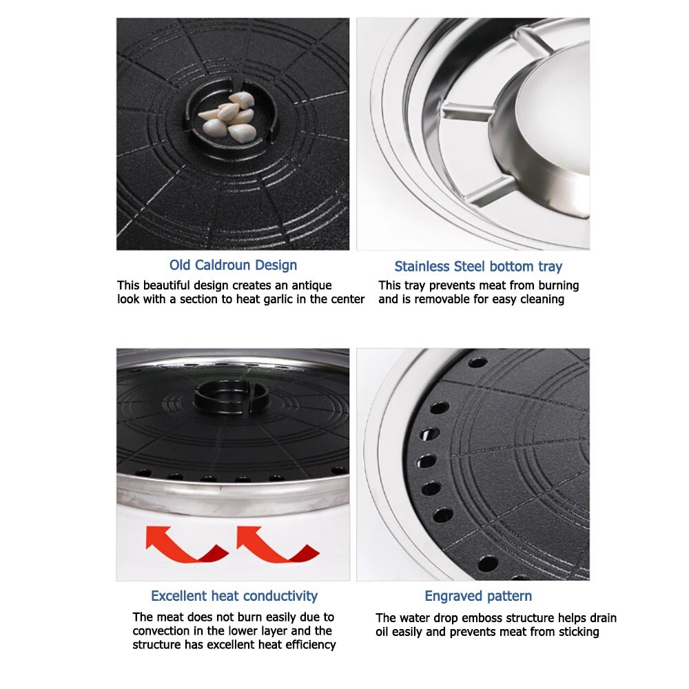 Suntouch Korean BBQ Round Multi Grill Plate, Caldron Shape, Tabletop Grill Pan