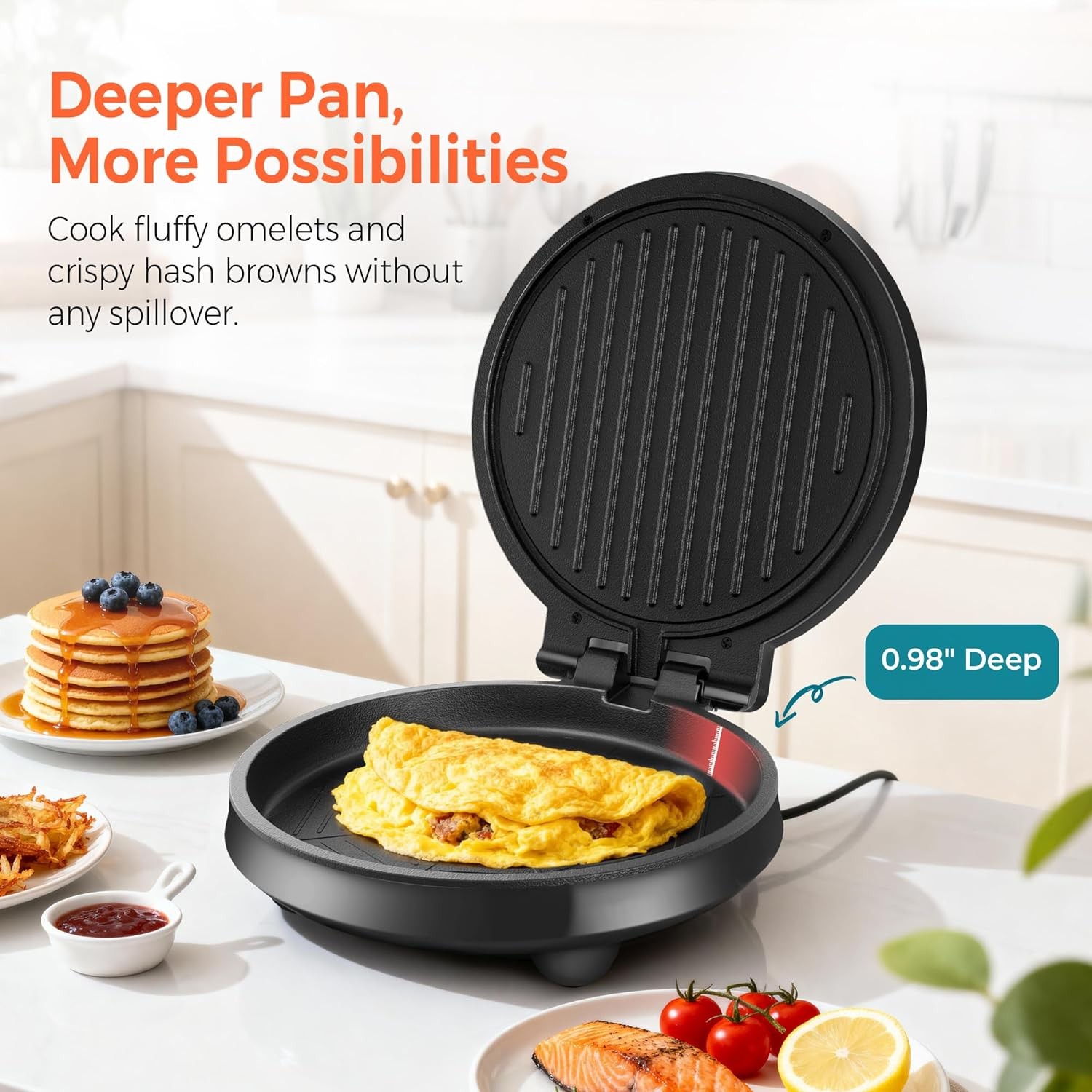 3-in-1 Electric Griddle & Panini Press 8″ Nonstick Round Griddle &Sandwich Press