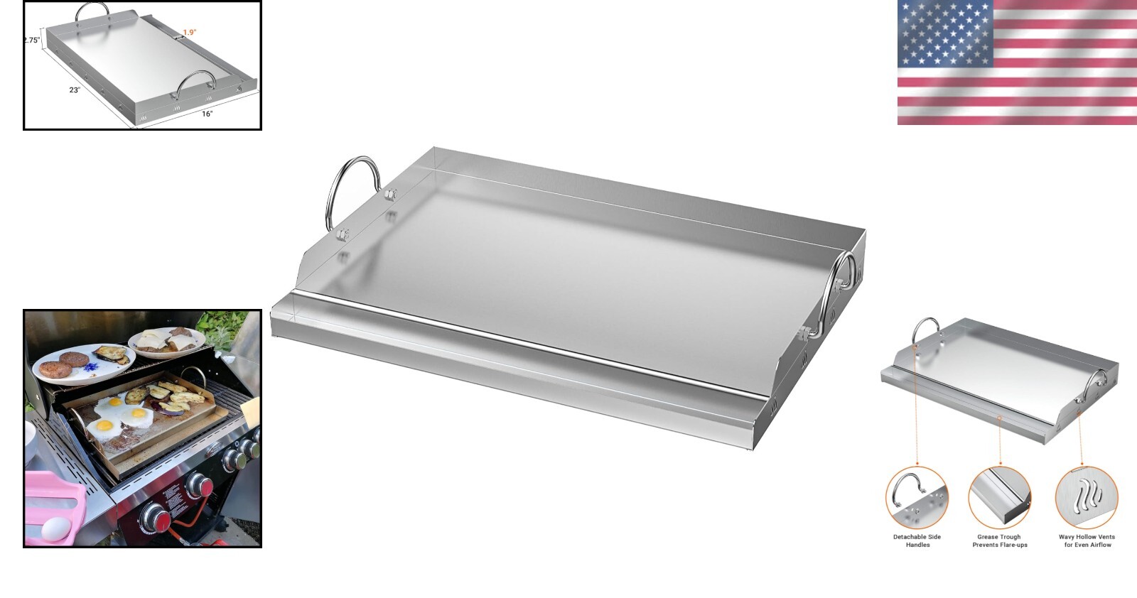 Versatile 23″x16″ Flat Top Griddle with Grease Groove – Perfect for Grilling