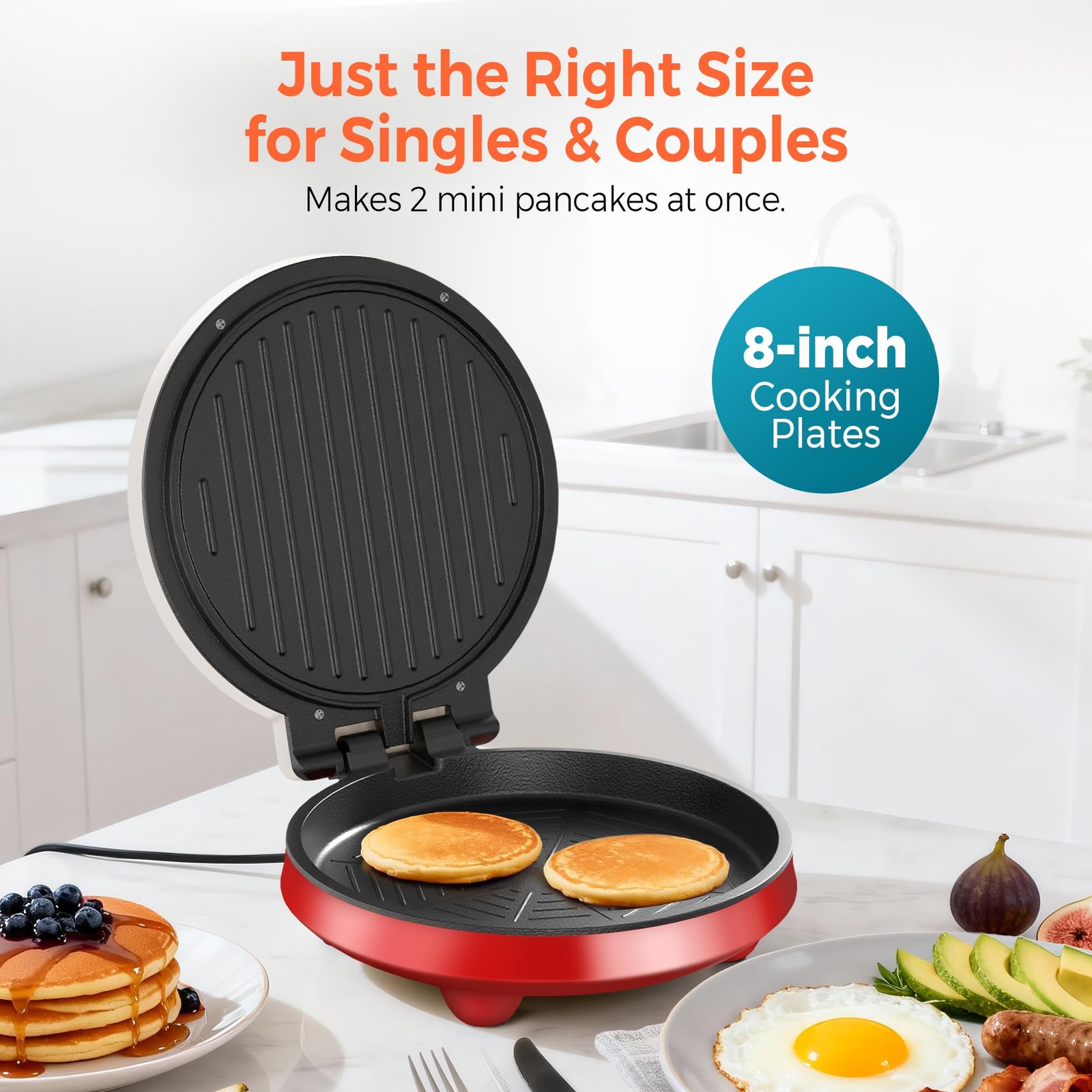 3in1 Electric Griddle Nonstick Sandwich Maker On/Off Switch 8 Inch Red