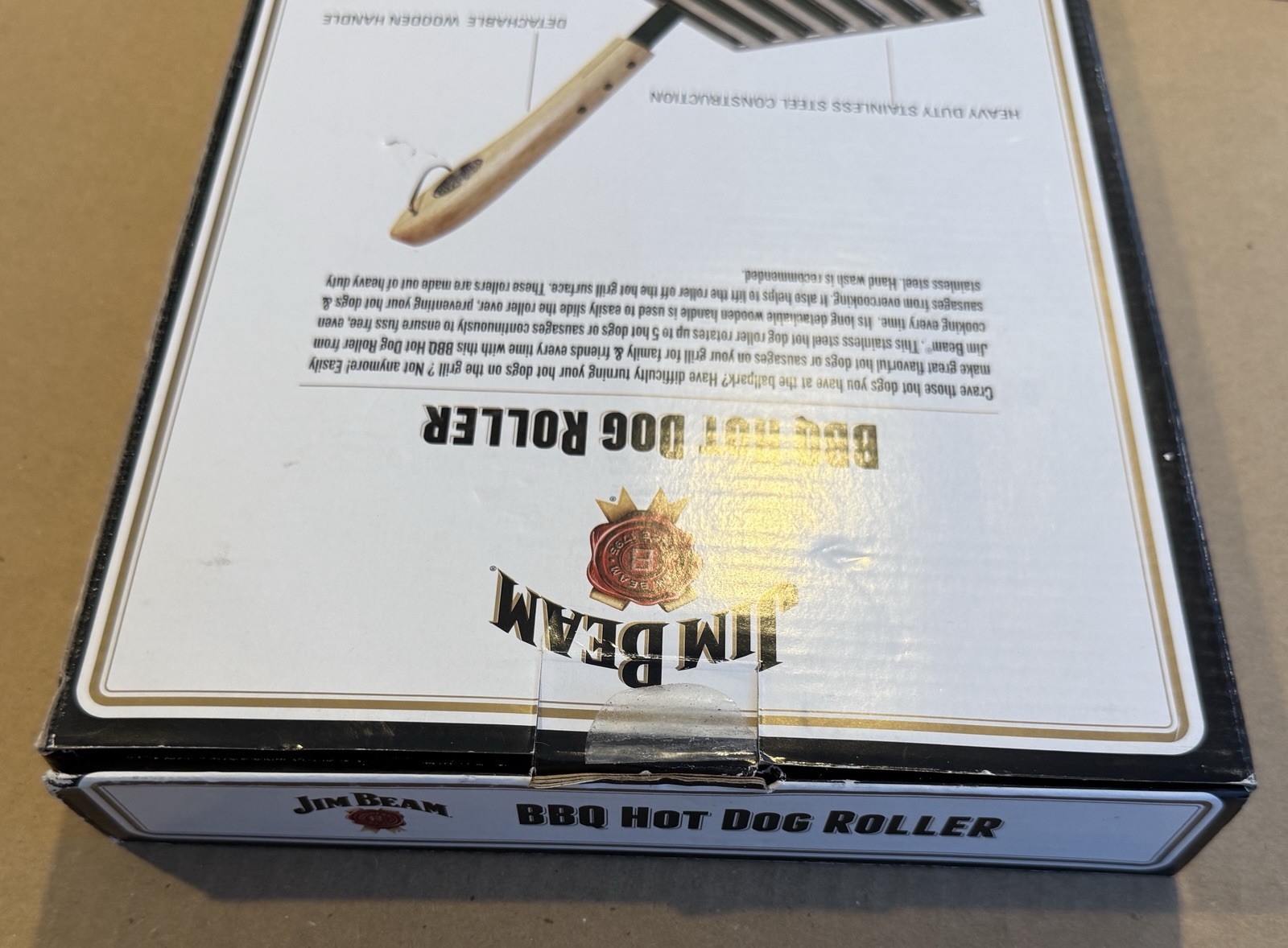 Jim Beam BBQ Hot Dog Roller * Heavy Duty Stainless Steel w/ Wood Handle * NEW