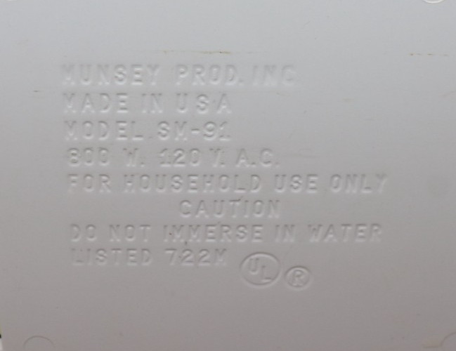 Vintage Munsey Sandwich Maker SM-91 Made In USA White