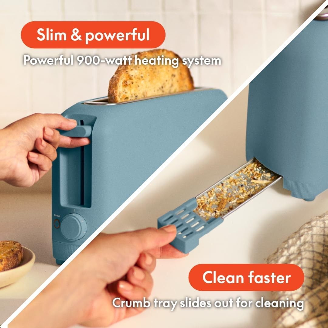 bella 2 Slice Slim Toaster, 6 Setting Shade Control w Reheat 2 Slice, Surf