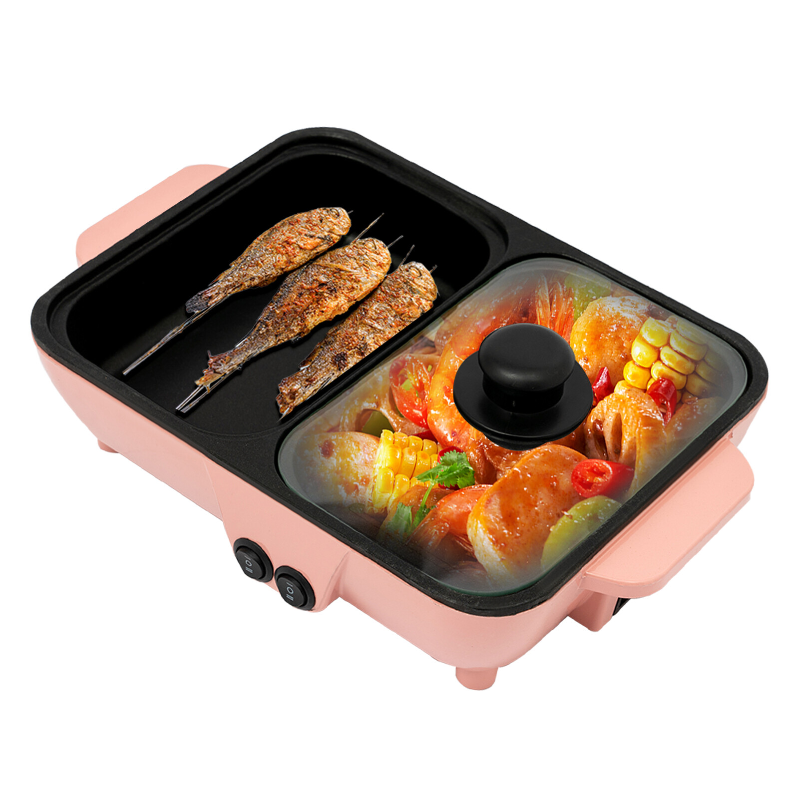 2in1 Electric Hot Pot 1200W Non-Stick Korean BBQ Plate Pan Shabu Grill Barbecue