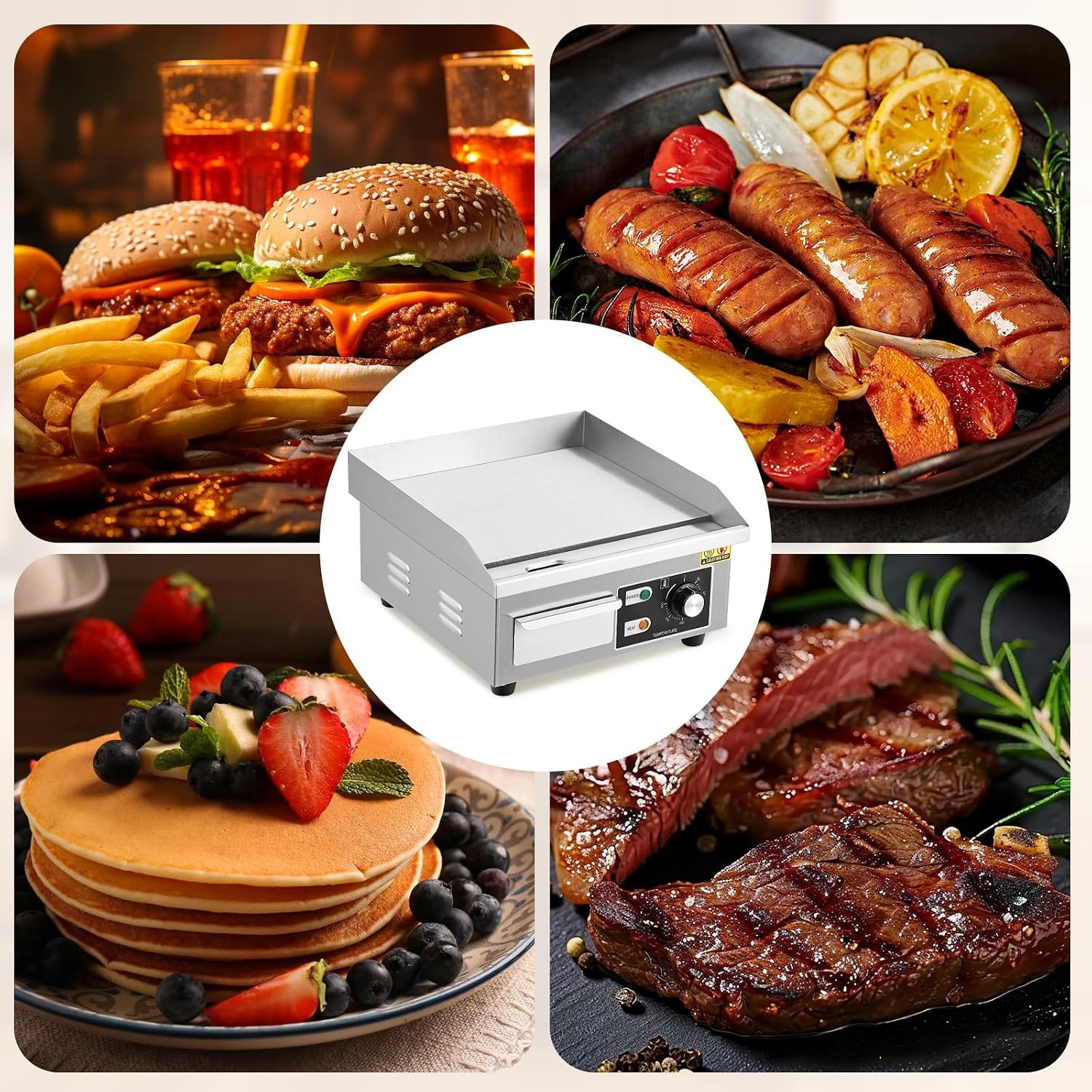 Commercial Electric Griddle 14 Inch – 1500W Stainless Steel Non-Stick Flat Top