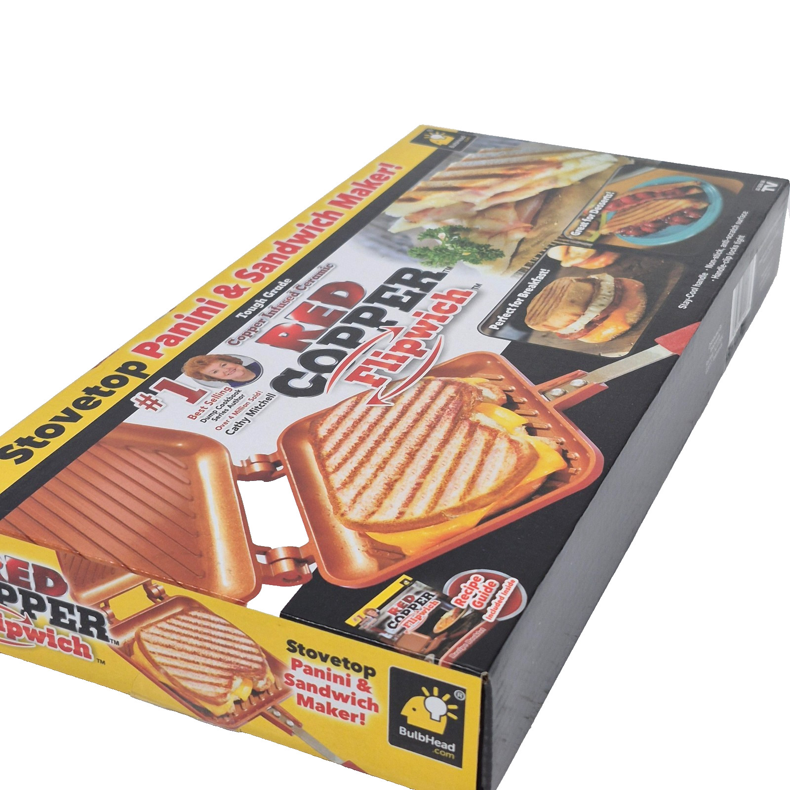 New open box Red Copper Flipwich Non-Stick Stovetop Panini & Sandwich Maker