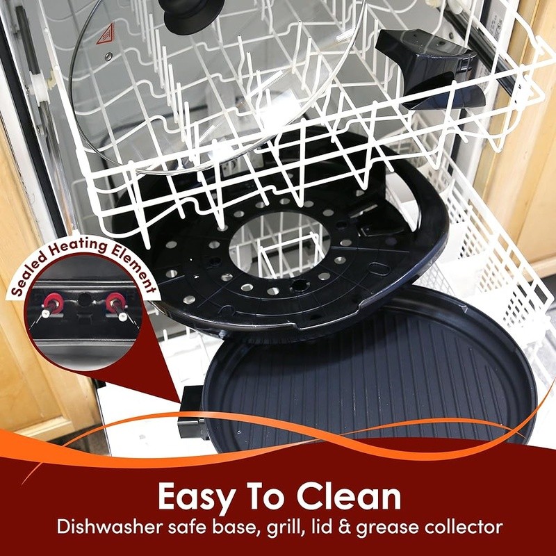Indoor Electric Grill Nonstick 1300W Adjustable Temp Dishwasher Safe Cooking New
