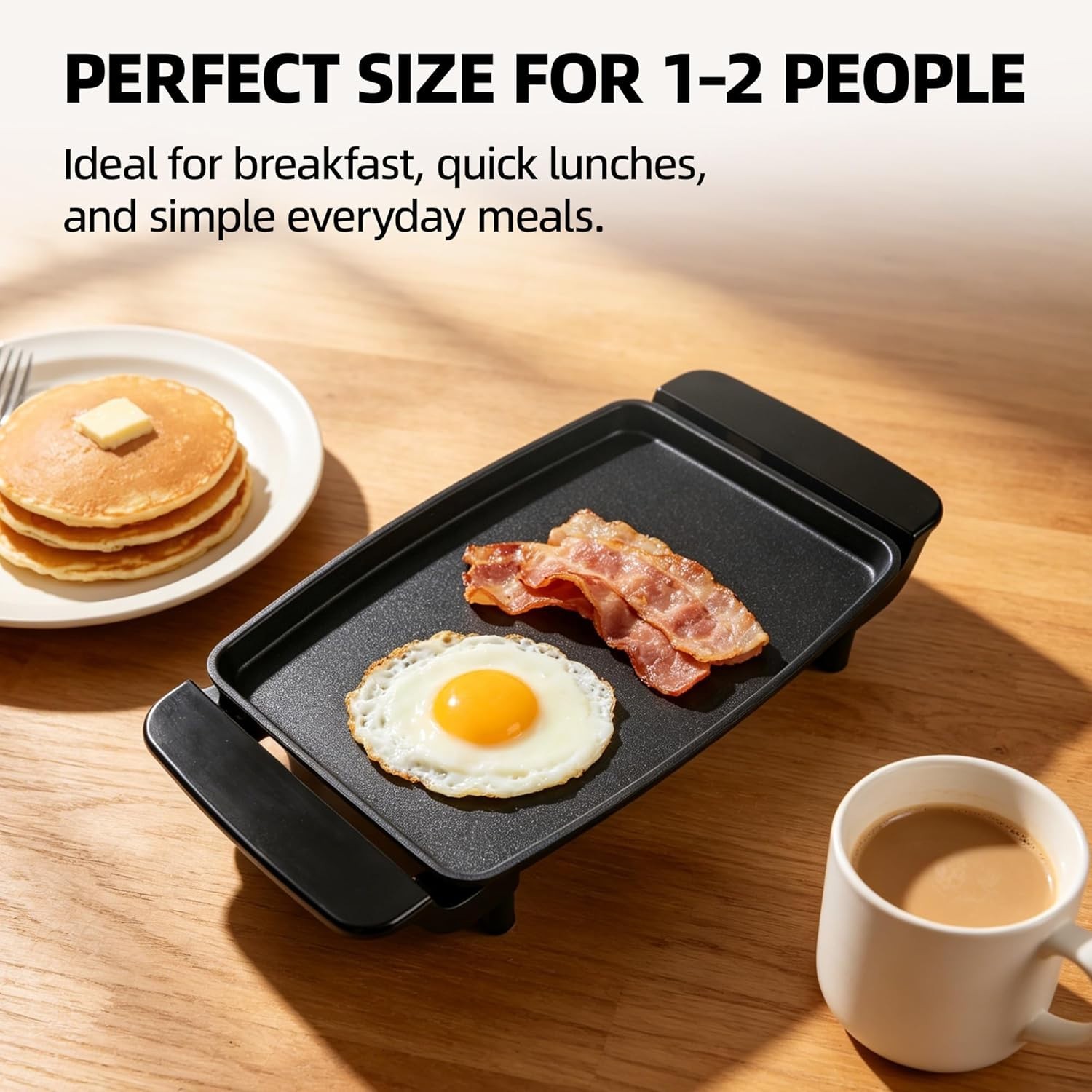 10 Inch Electric Griddle – Ceramic Non-Stick Skillet with Adjustable Thermostat