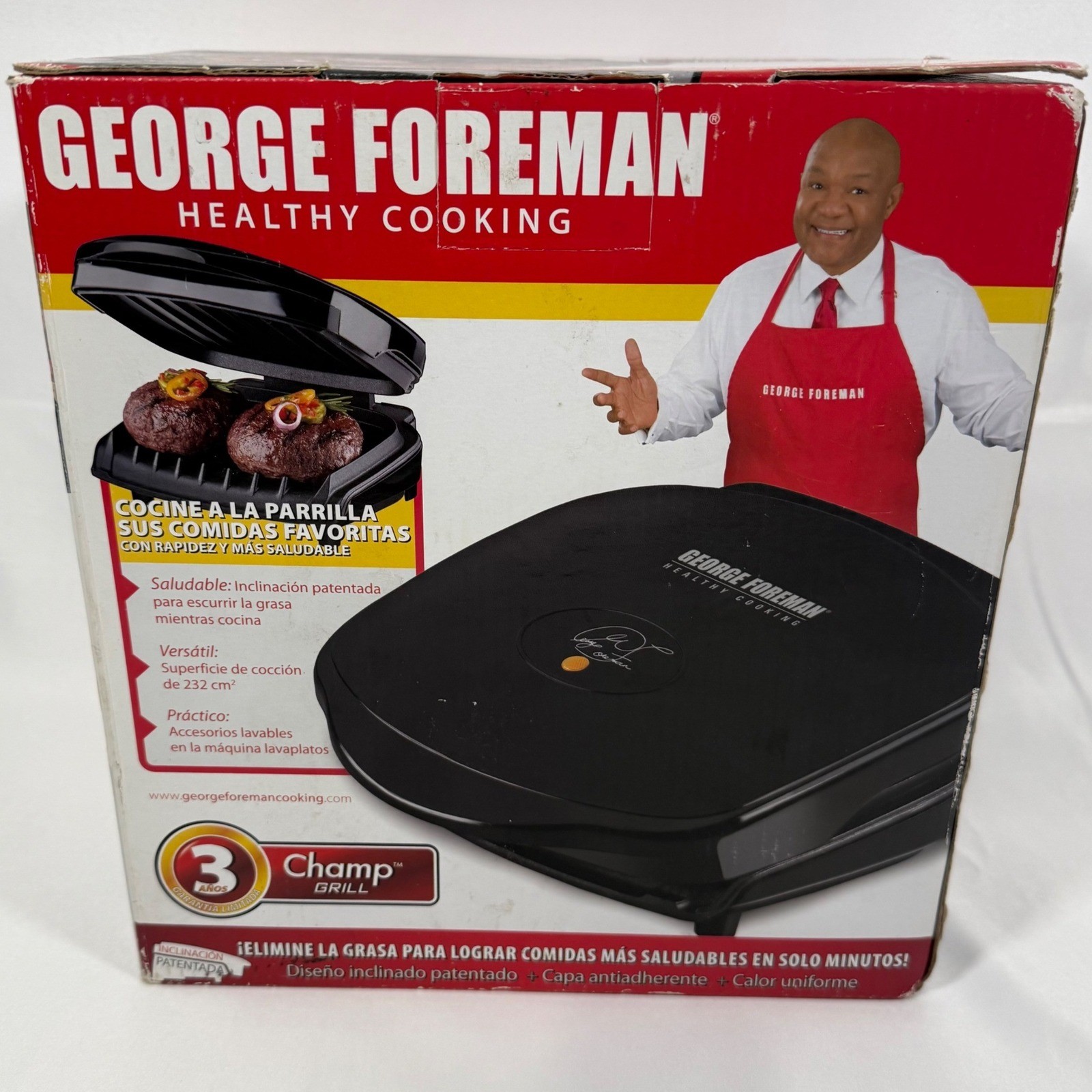 George Foreman Champ Grill GR10B Black 36 Sq In Nonstick Healthy Cooking New Box