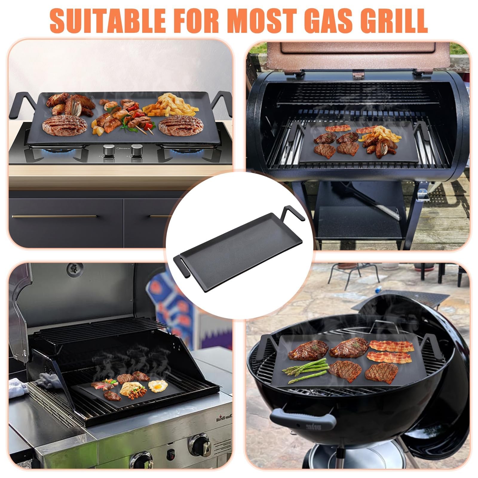 Carbon Steel Griddle 24” Cooking Surface 19.6″ X 10.5″ – Heavy Duty for Double