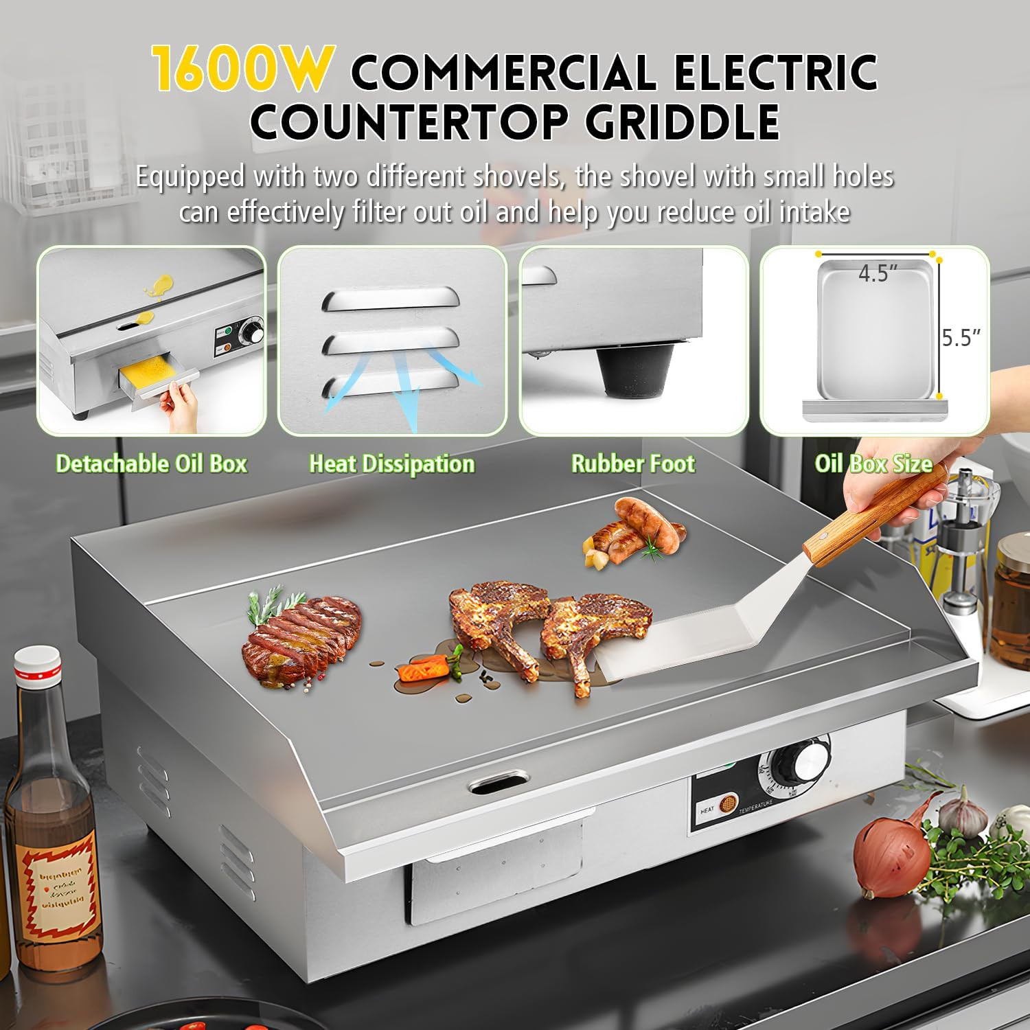 Moogiantgo 22” Electric Griddle – 1600W Non-Stick Flat Top Grill