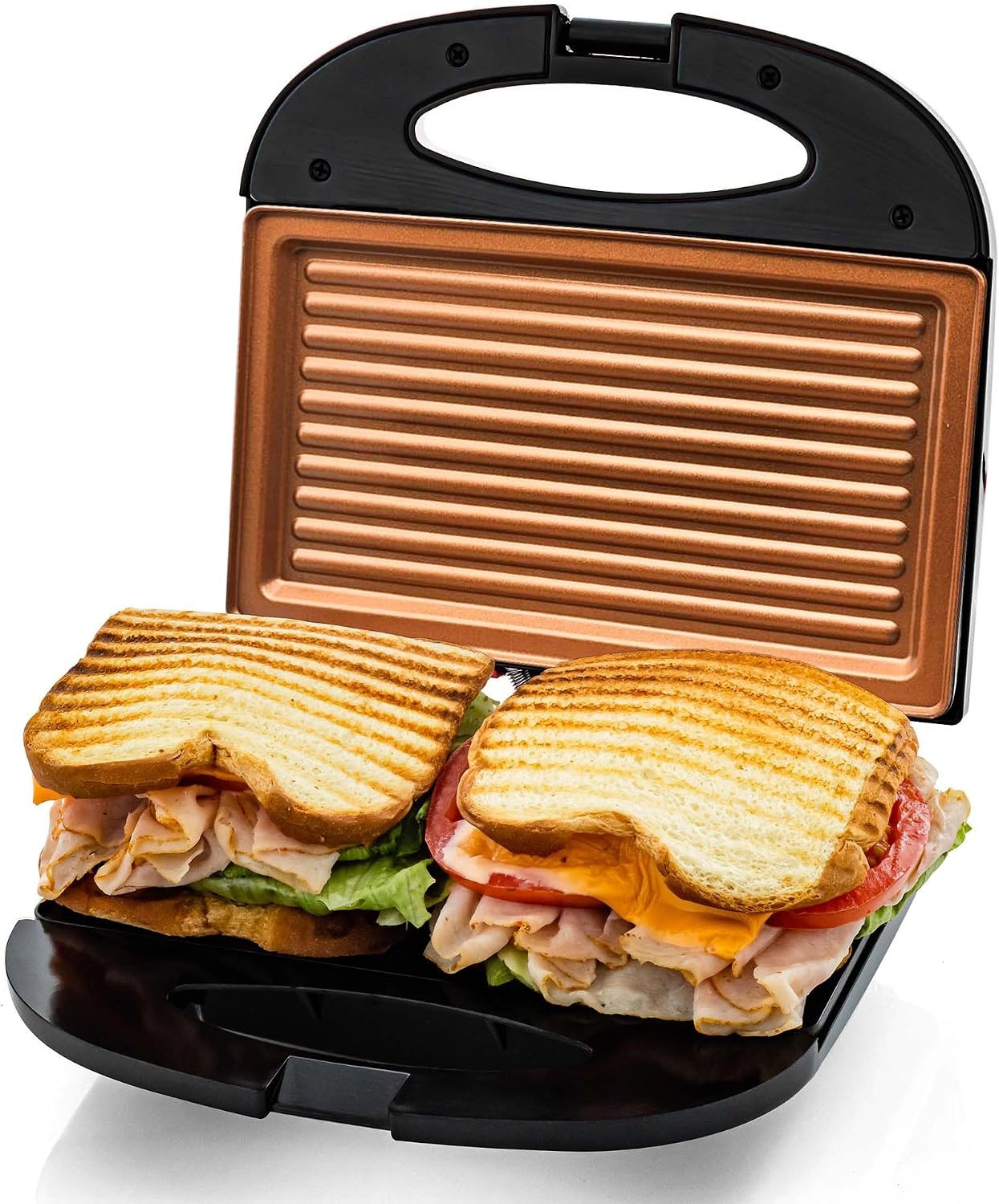 Electric Sandwich Maker with Non-Stick Plates, Indicator Lights, Cool Touch Hand