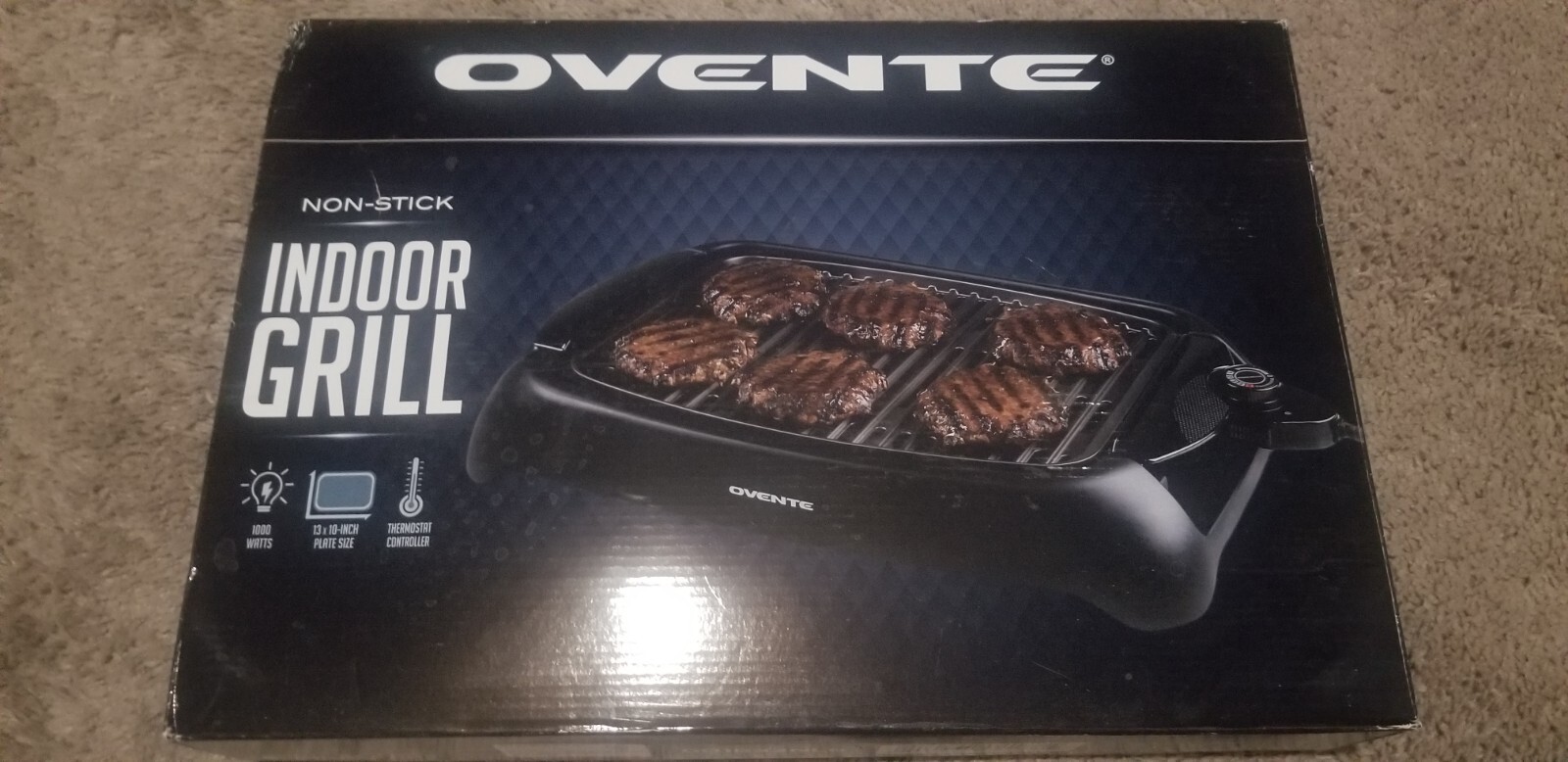 Ovente Electric Indoor Grill 13×10 Inch Nonstick Cooking Plate GD1632NLB
