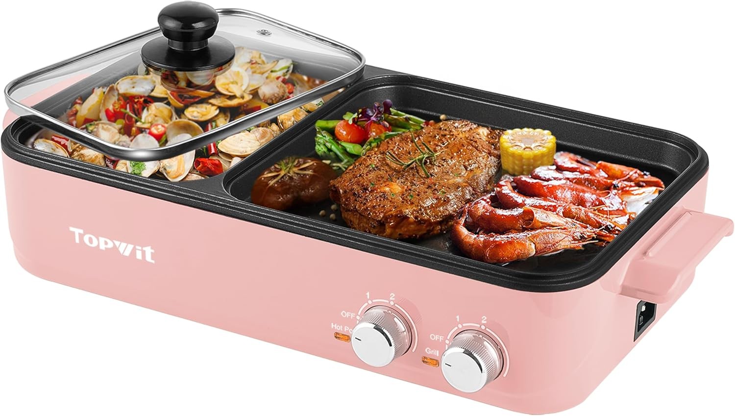 Topwit Hot Pot with Grill, Korean BBQ Grill, 2-in-1 Electric Pot | Nonstick Coa