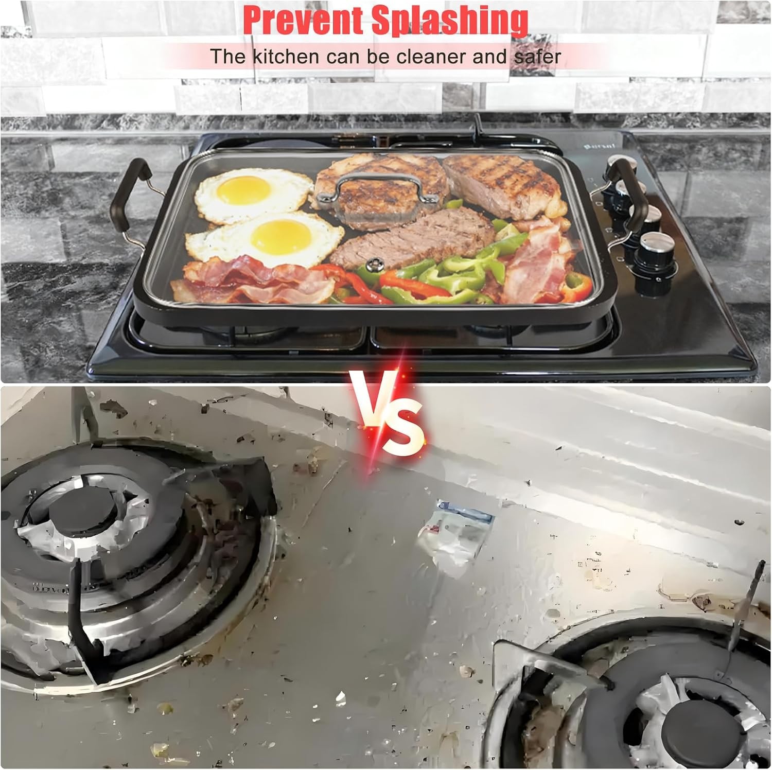 2-Burner Griddle Pan with Glass Lid – Nonstick Stovetop Griddle for Gas & Glass