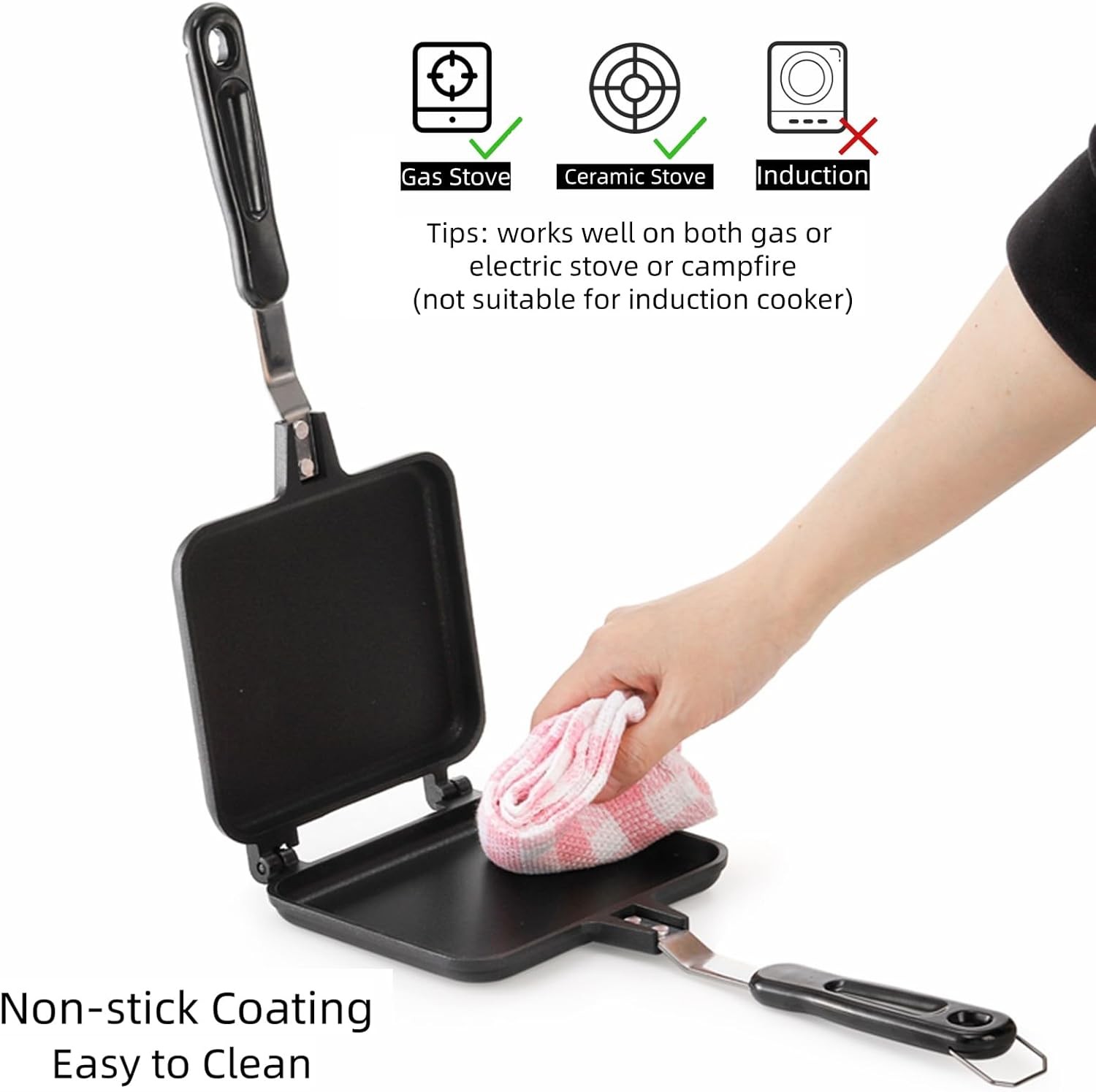 Hot Sandwich Maker Non-Stick Double Sided Grill Pan Stovetop Campfire Toy
