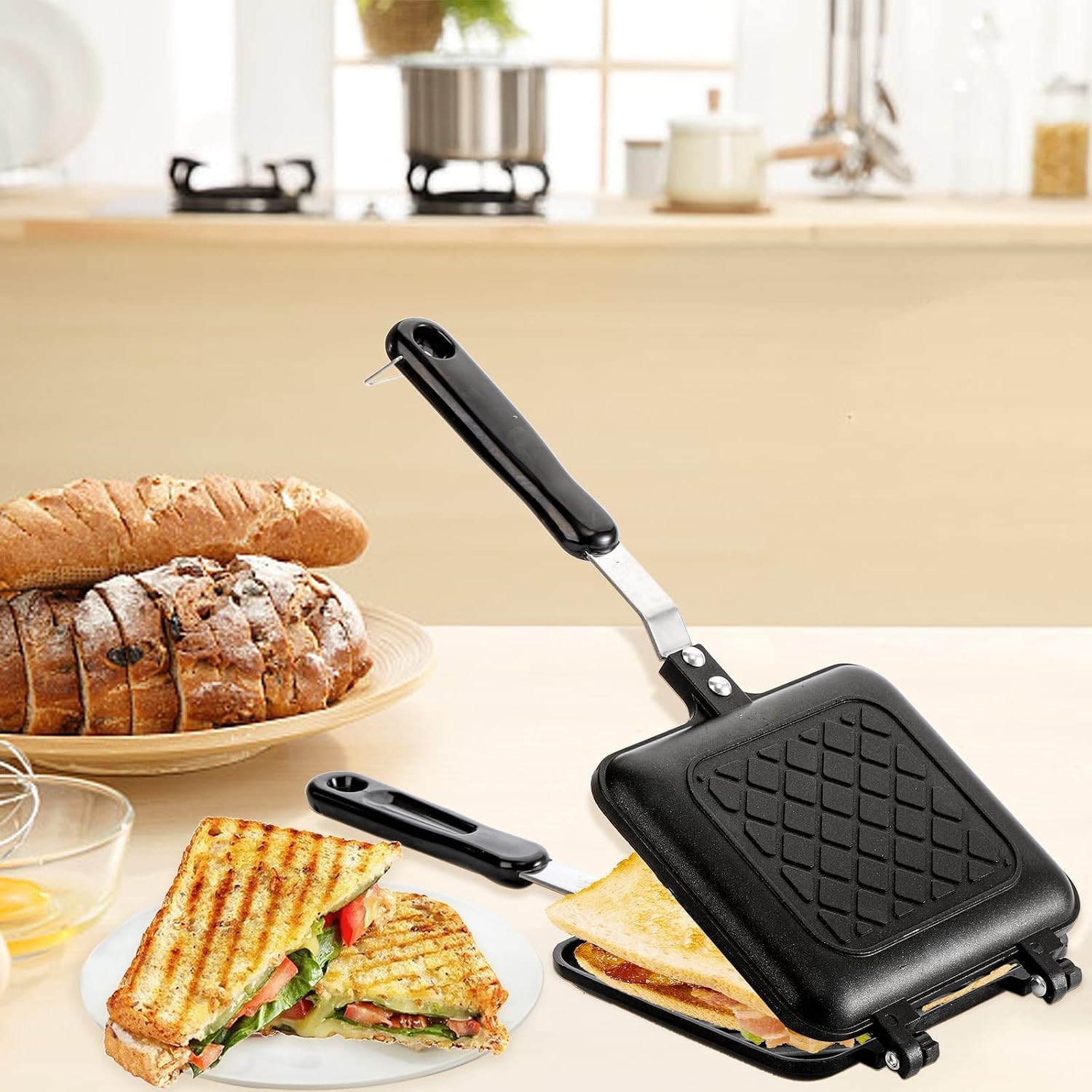 Sandwich Maker, Grilled Sandwich and Panini Maker Pan with Non-Stick Plates, …