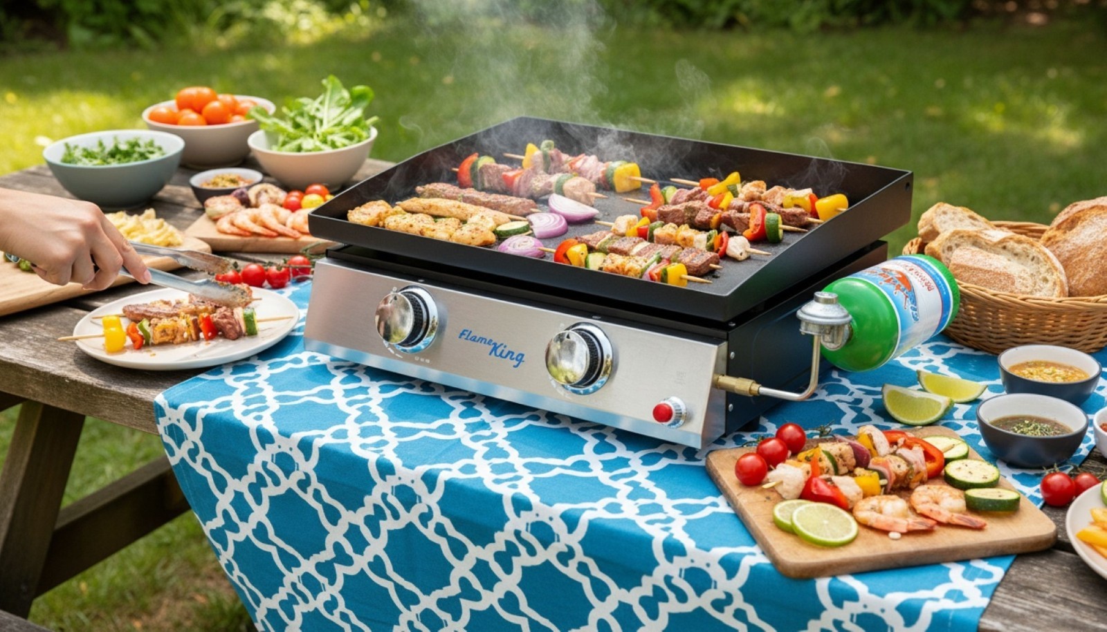 22 inch 2-Burner Propane Tabletop Griddle, Heavy Duty Flat Top Cast Iron
