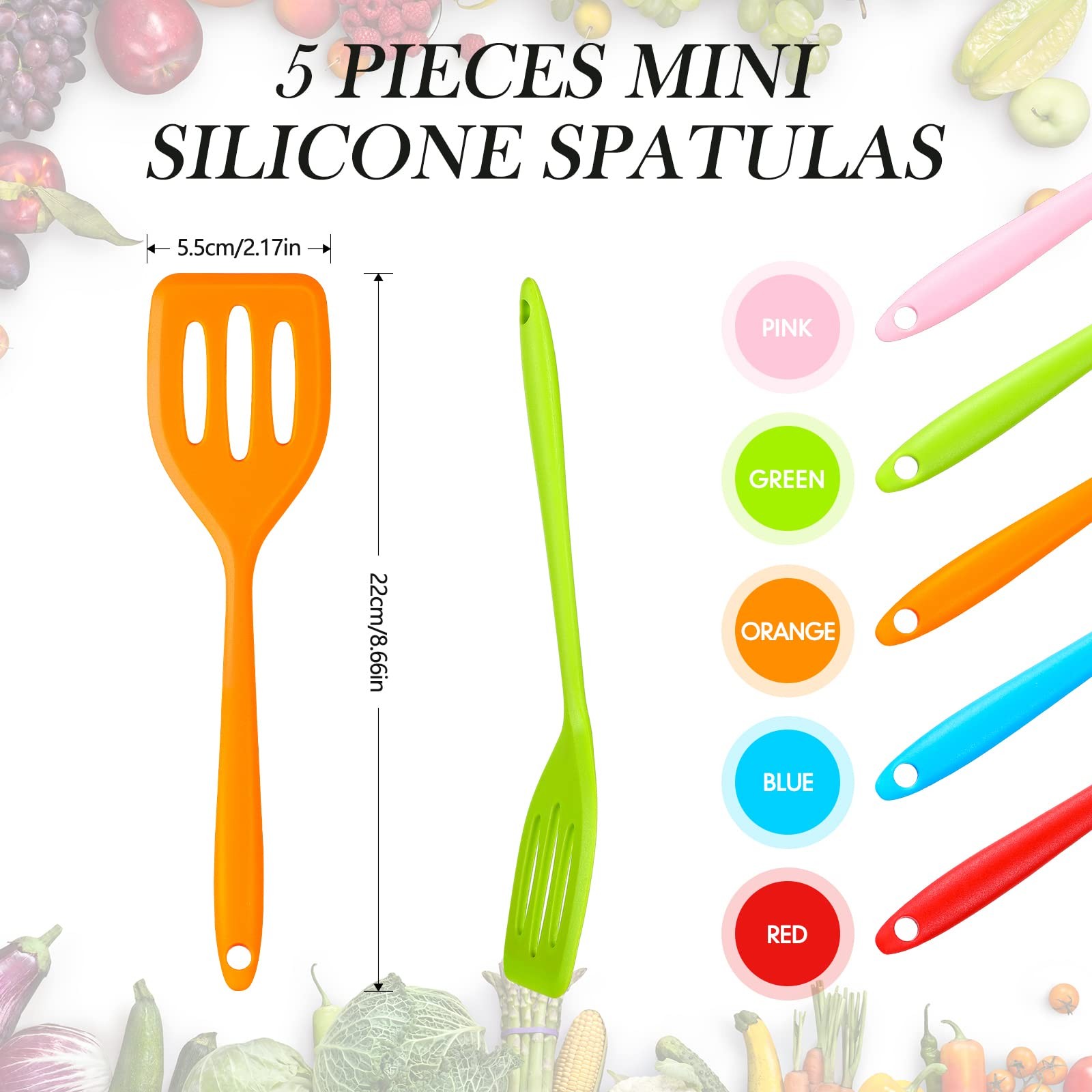 Romooa 5 Pack Small Silicone Spatula Mini M, Red, Blue, Green, Orange, Pink
