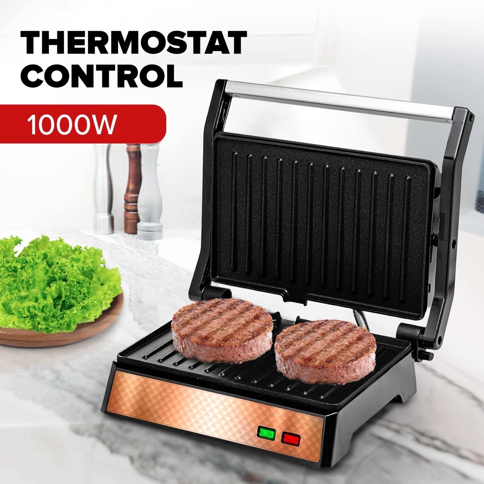 Electric Panini Press Sandwich Maker – 180° Non-Stick Grill for Quesadillas, Bur