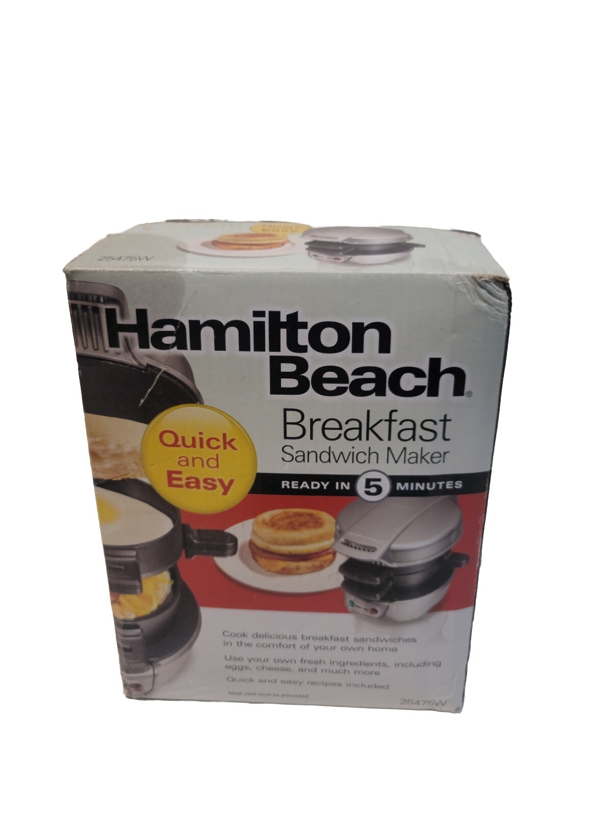 Hamilton Beach Breakfast Sandwich Maker Silver Model 25477 Black