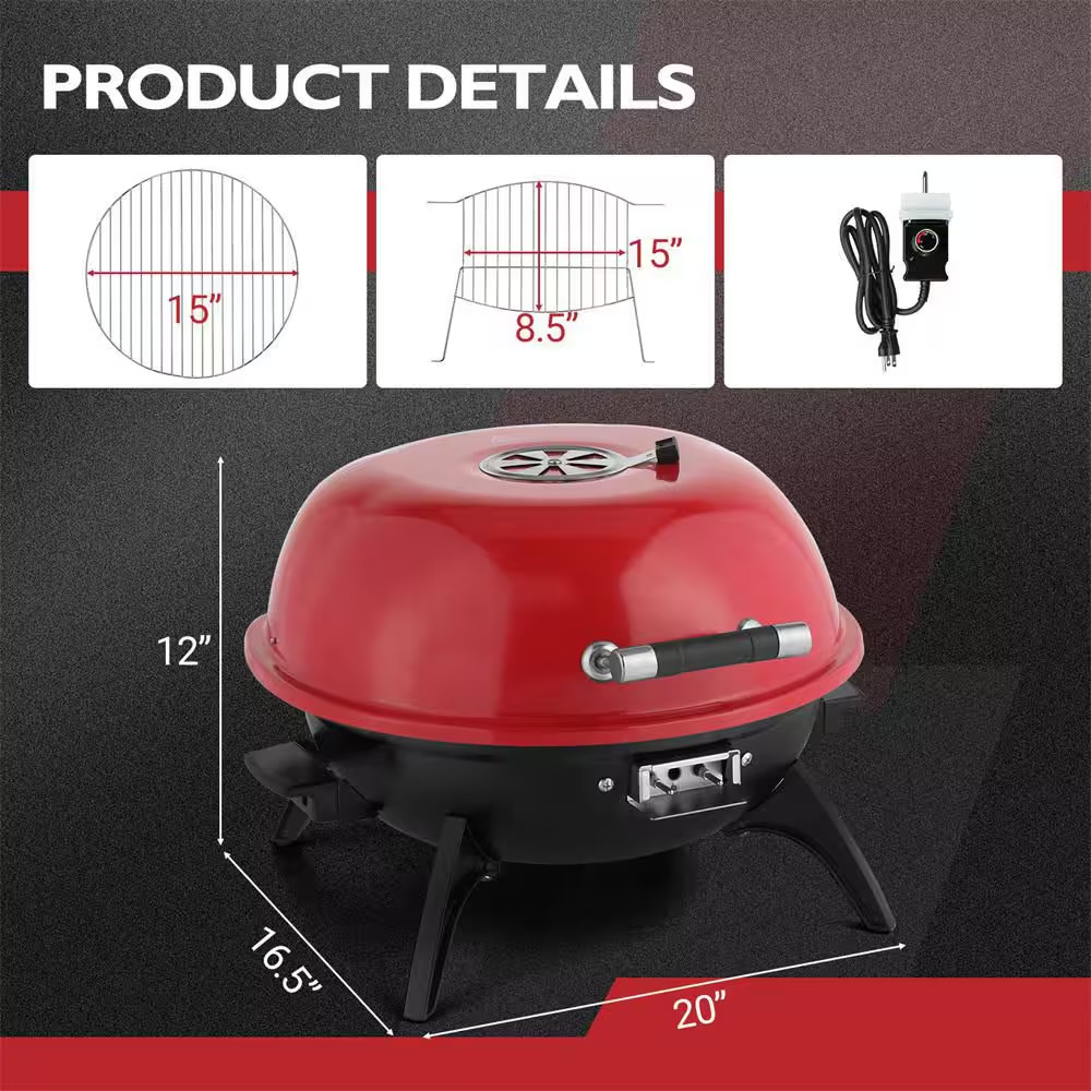 1600W Electric Countertop BBQ Grill Portable Double Layer Electric Grill in Red