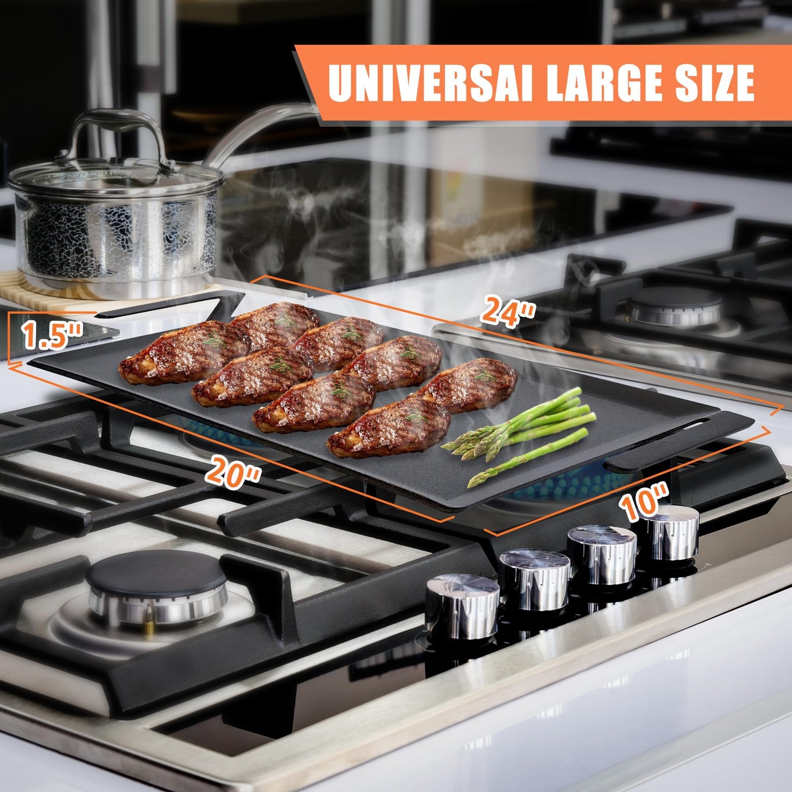 Carbon Steel Griddle 24” Cooking Surface 19.6″ X 10.5″ – Heavy Duty for Double