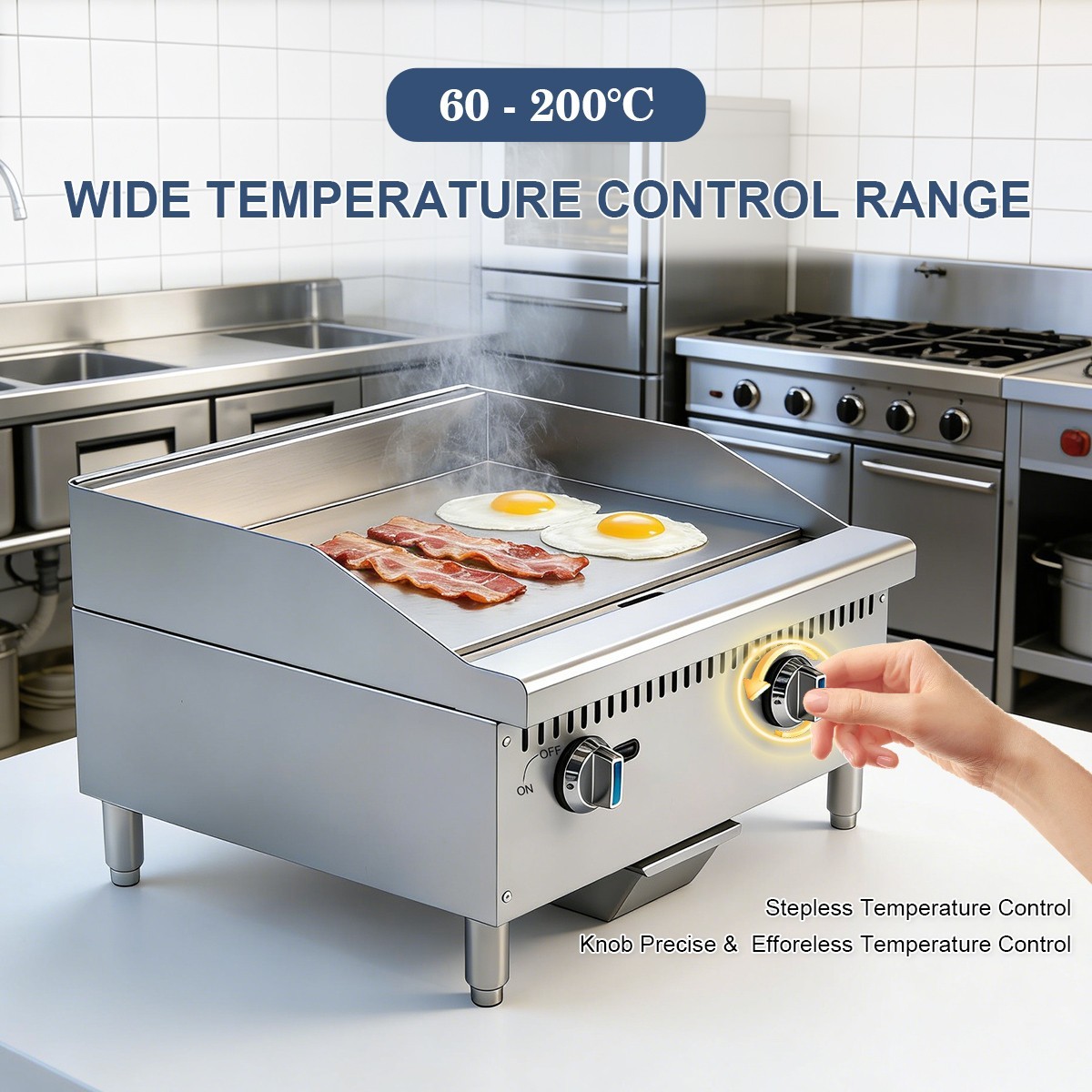 ETL 24″ Commercial Gas Griddle,2 Burners 60,000 BTU, Countertop Flat Top Grill