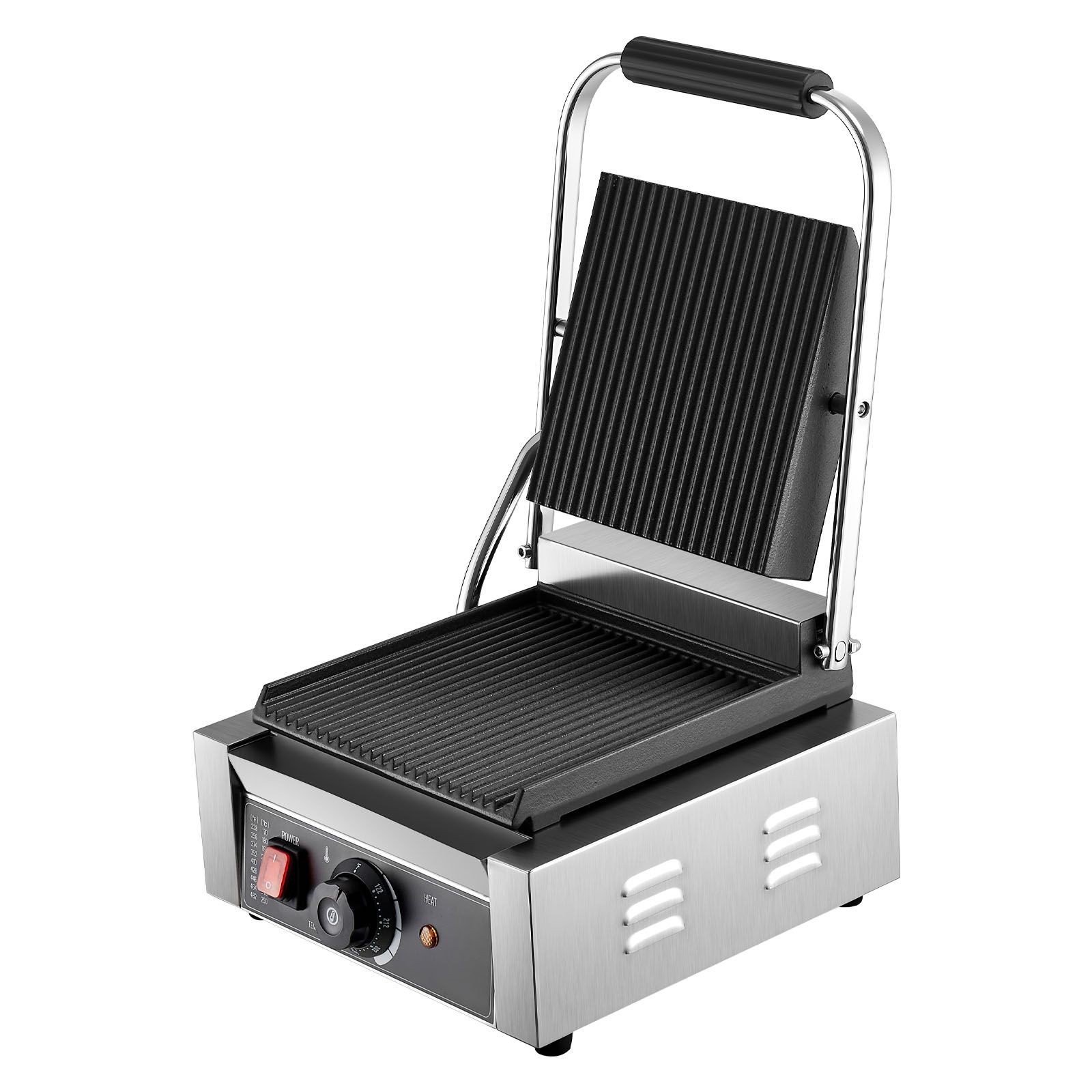 Electric Panini Grill, 1800W Sandwich Maker with Temp Control, Grooved Enamel