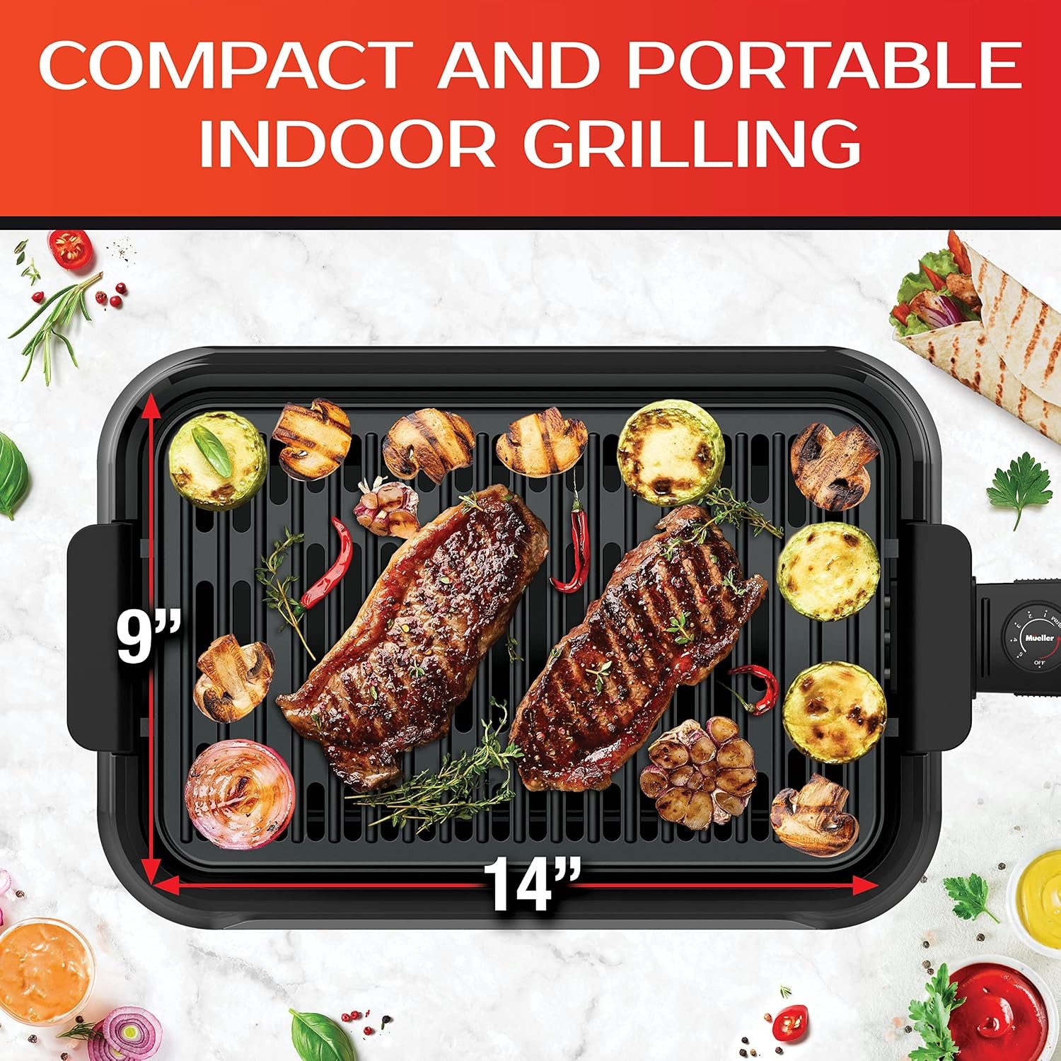 Mueller Ultra Gourmet Smokeless Indoor Grill, Nonstick Plate, Adjustable Temp