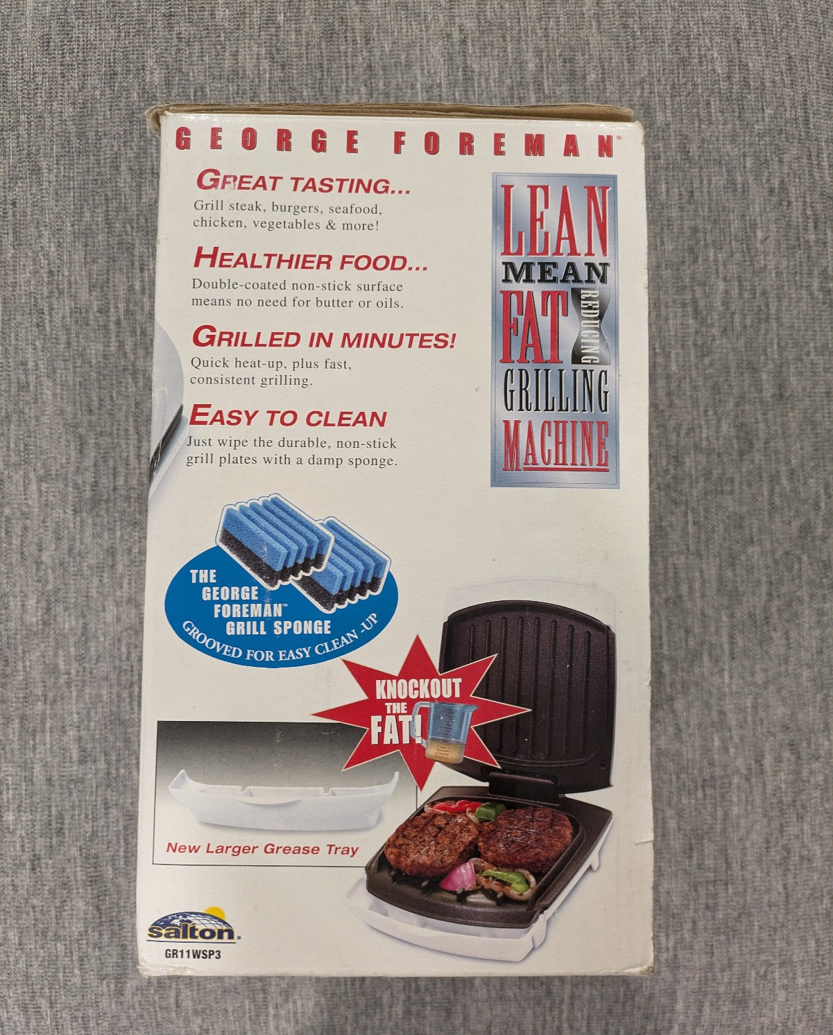 George Foreman Newest Champ Size Grill, White, New in box 2007 with grill sponge
