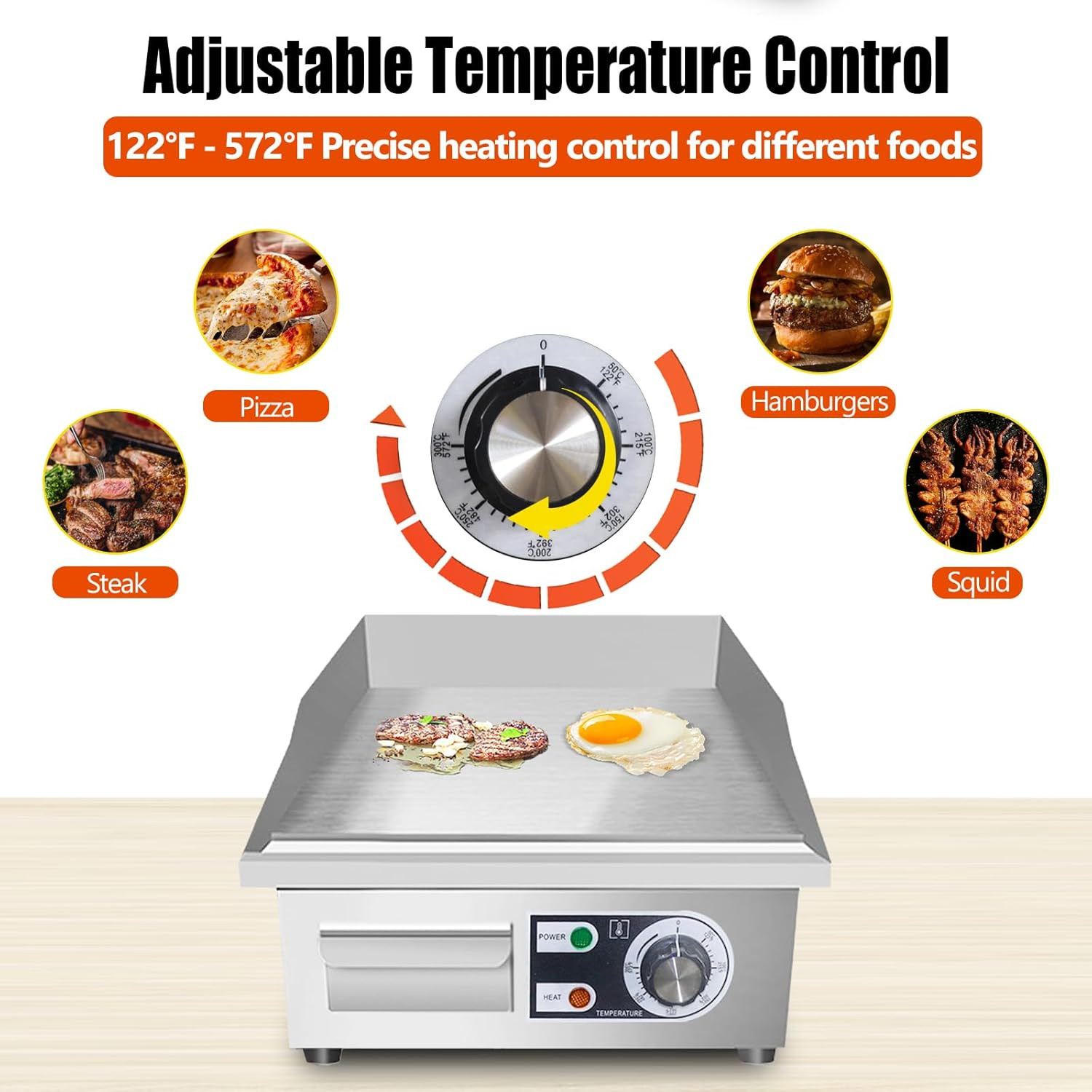 14″ Commercial Electric Griddle,Electric Countertop Flat Top Griddle,110V 1500W