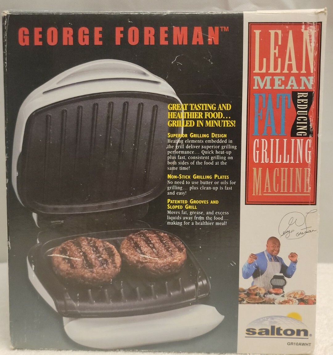 GEORGE FOREMAN GRILLING MACHINE, MODEL GR10AWHT LEAN MEAN FAT REDUCING MACHINE!