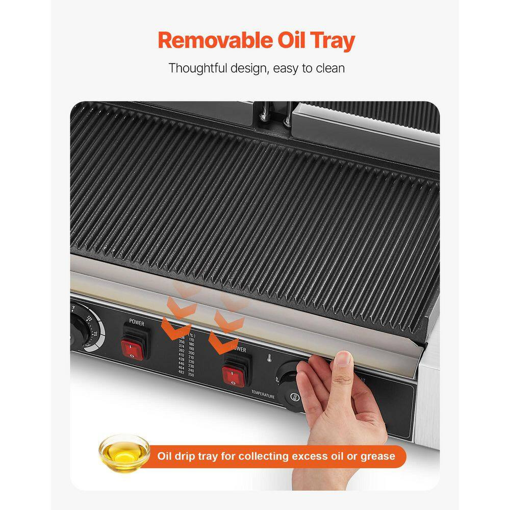 3,600 W Commercial Panini Grill, Electric Sandwich Maker, Stainless Steel Double