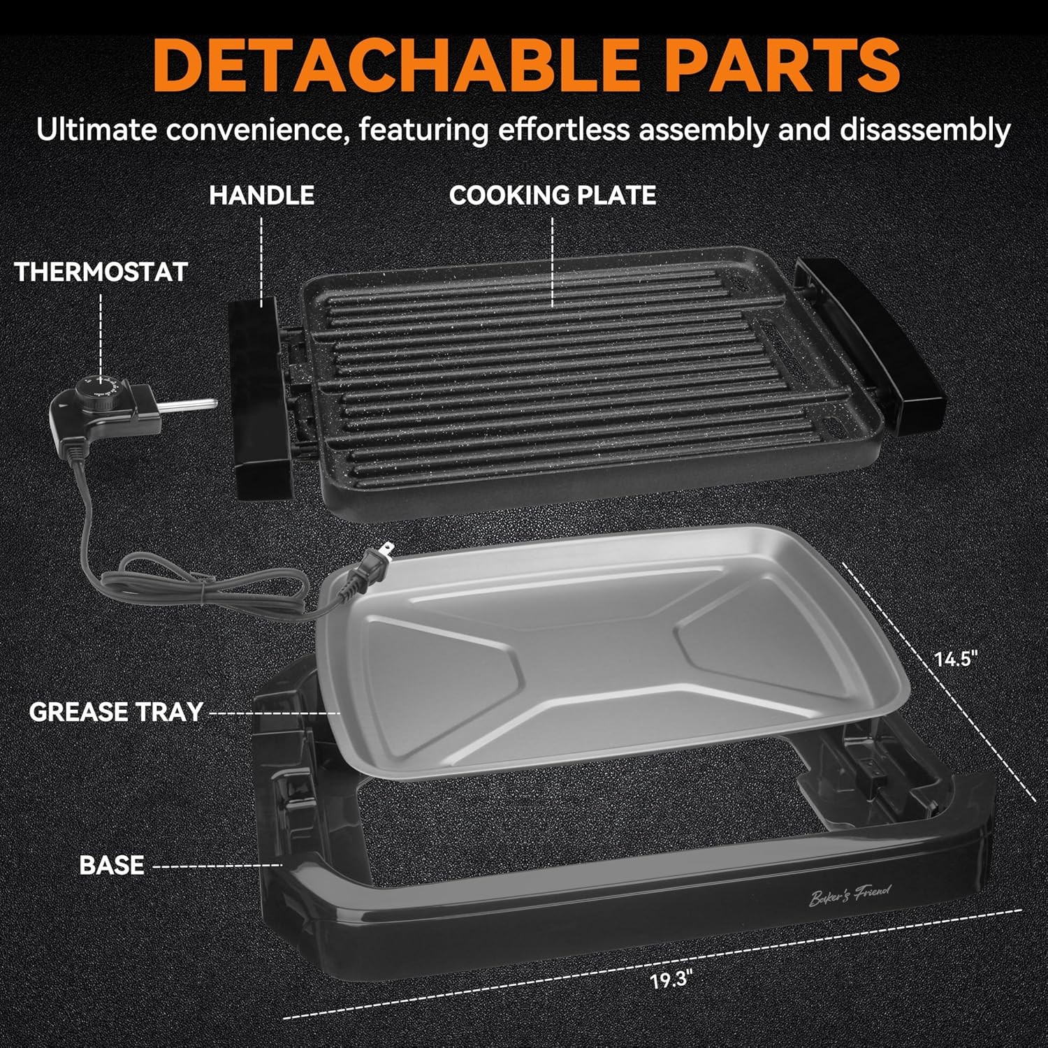 Baker’s Friend 2-in-1 Indoor Grill Griddle Graphite – Removable Plate Dishwasher