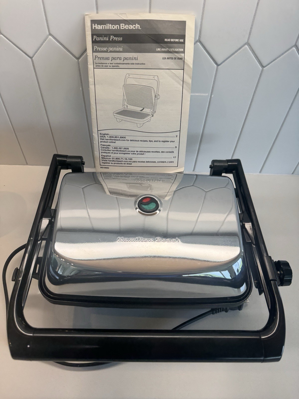 Hamilton Beach 25450 Silver PANINI PRESS Gourmet Sandwich Maker