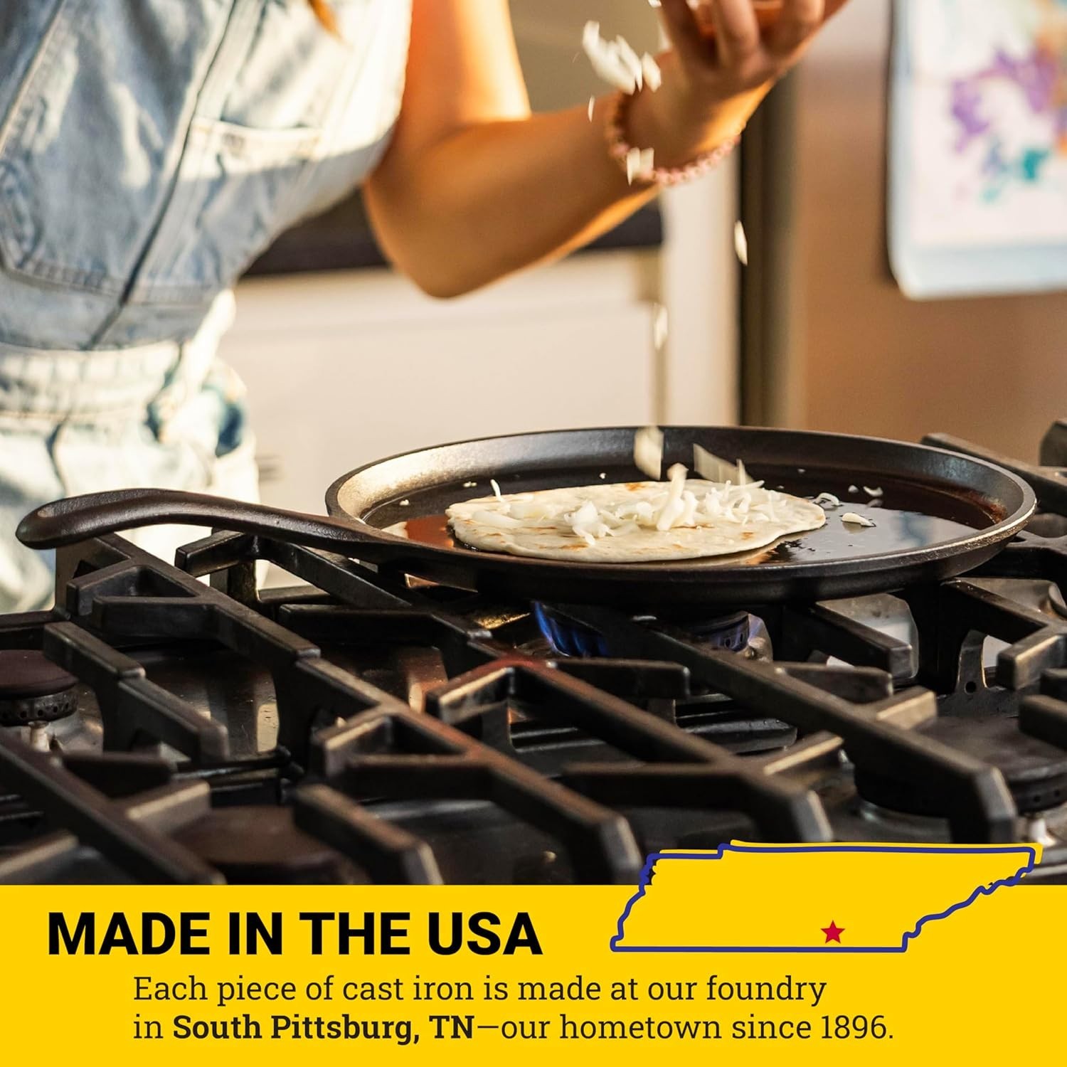 L9OG3 Cast Iron round Griddle, Pre-Seasoned, 10.5-Inch – Made in USA, Compatible