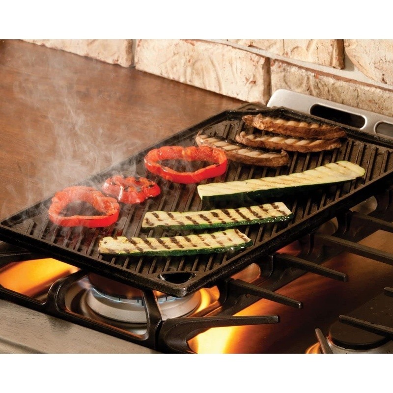 PFAS Free Non Toxic Reversible Cast Iron Double Burner Griddle Grill Cookware US