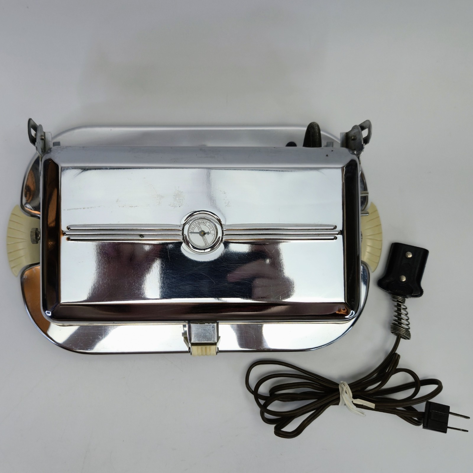 Vintage 1950s Chrome Electric Panini Grill 600W Mid Century Ivory Handles WORKS!