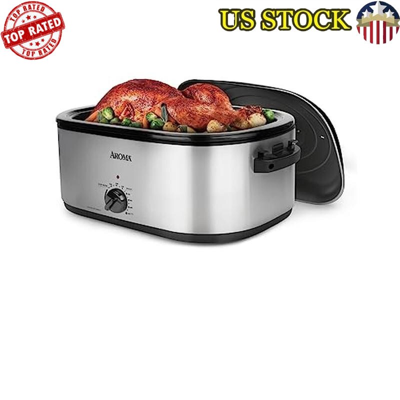 Large Capacity Stainless Steel Roaster Oven W/ Self-Basting Lid 22 Quart Black