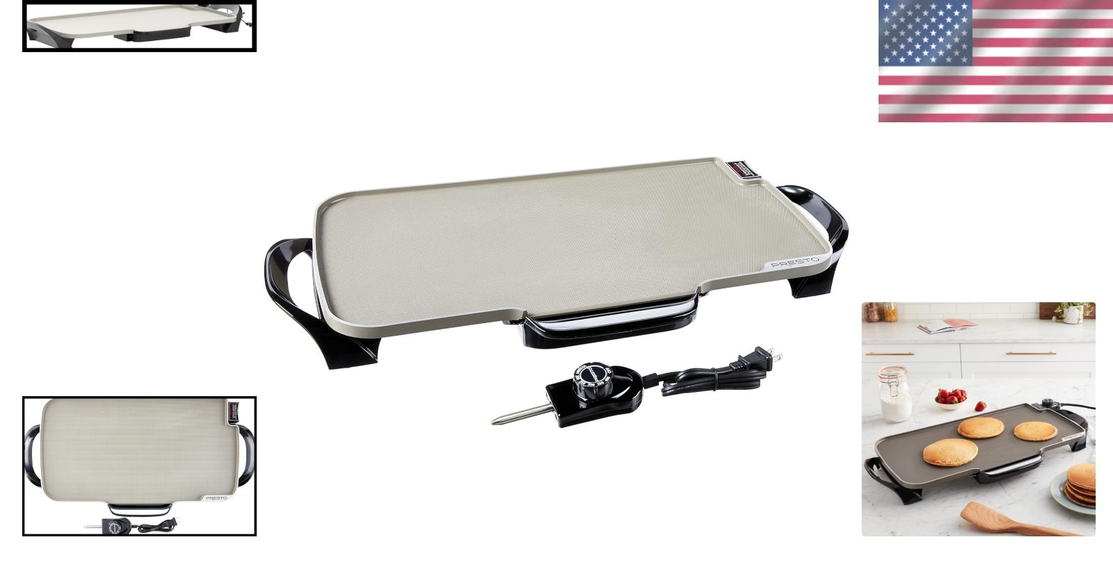 Compact 22-Inch Electric Griddle with Removable Handles for Easy Storage