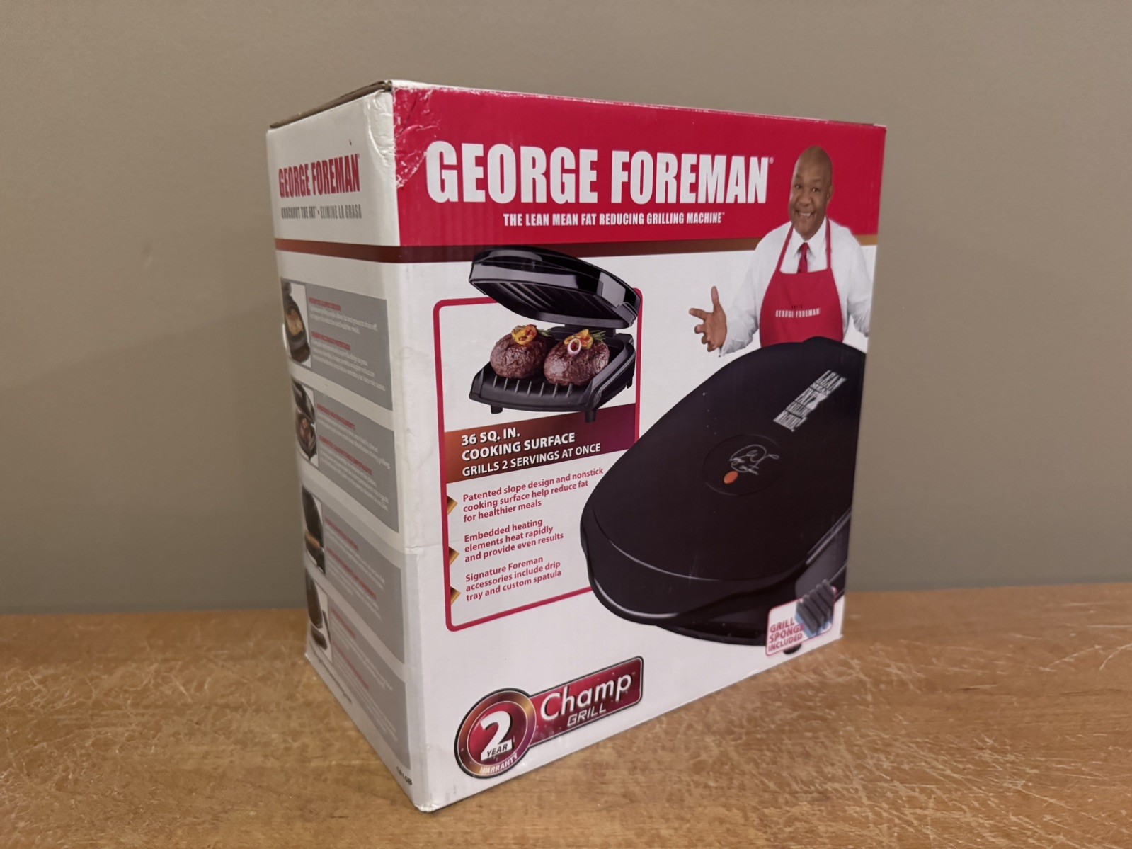 George Foreman Champ Grill: Model GR0036B, Small Grill, Black (New)