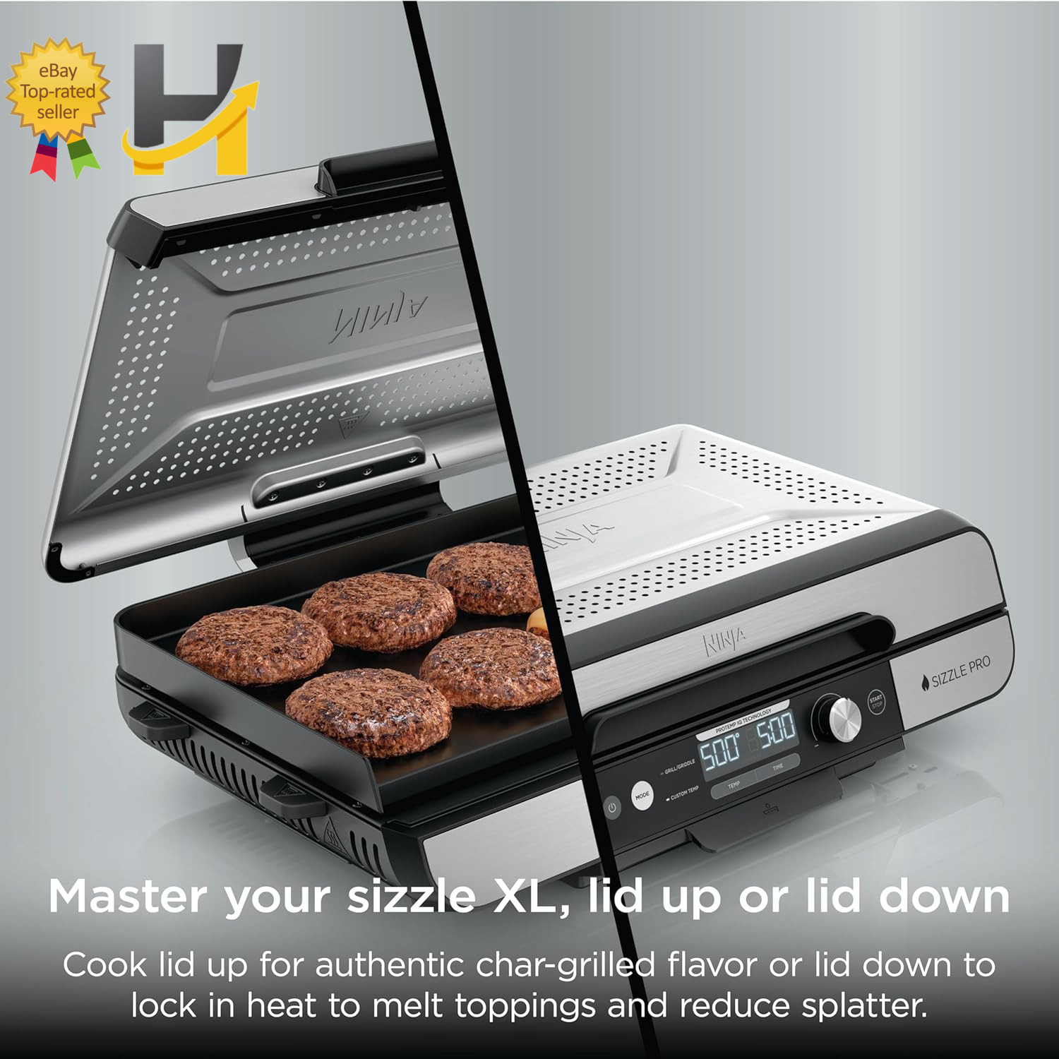 Sizzle Pro XL 20″ Indoor Griddle + Grill Detachable Ventilated Lid Grease Contro