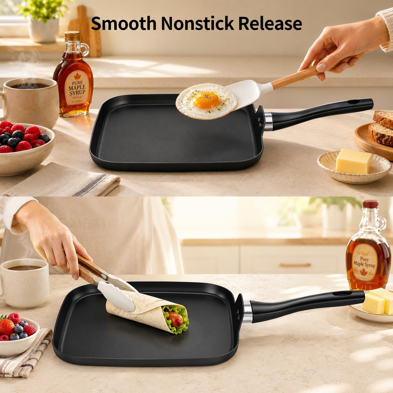 10 Inch Square Nonstick Griddle Pan PFOA Free Grill Pan For Kitchen Cooking Eggs