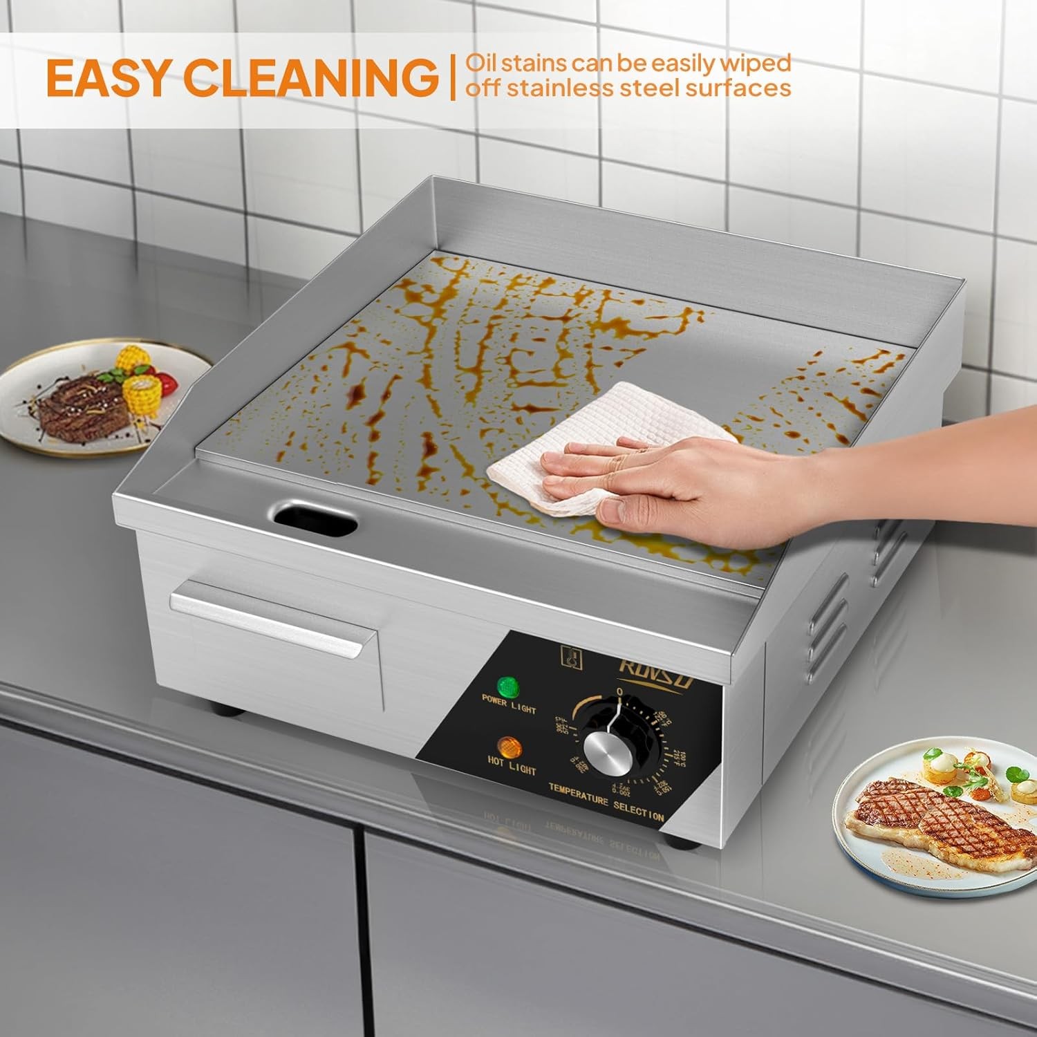 14″ Commercial Electric Griddle,Electric Countertop Flat Top Griddle,110V 1500W