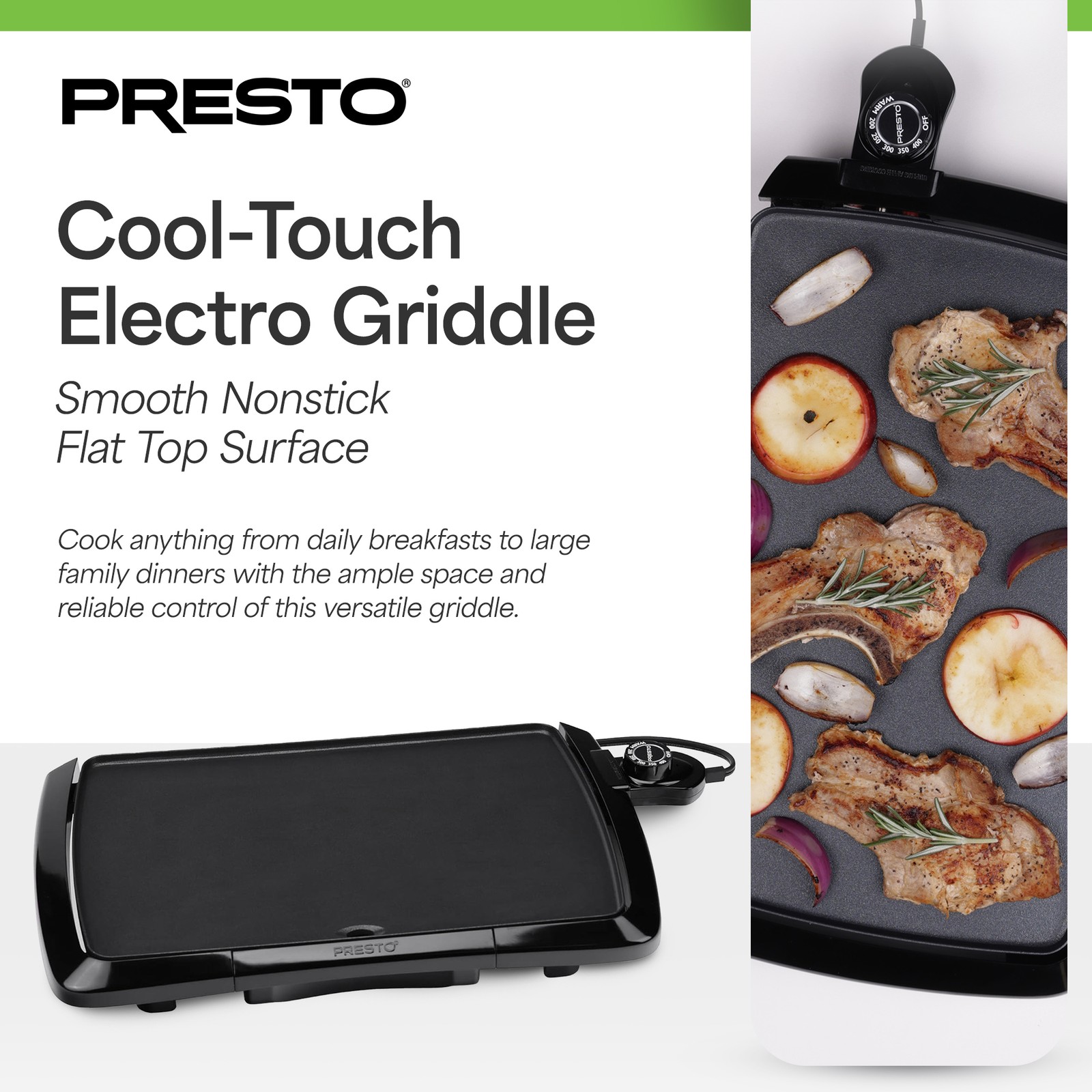 Presto Cool-Touch Electric Griddle, 10.5″ x 16″ Ceramic Nonstick Flat Top Grill